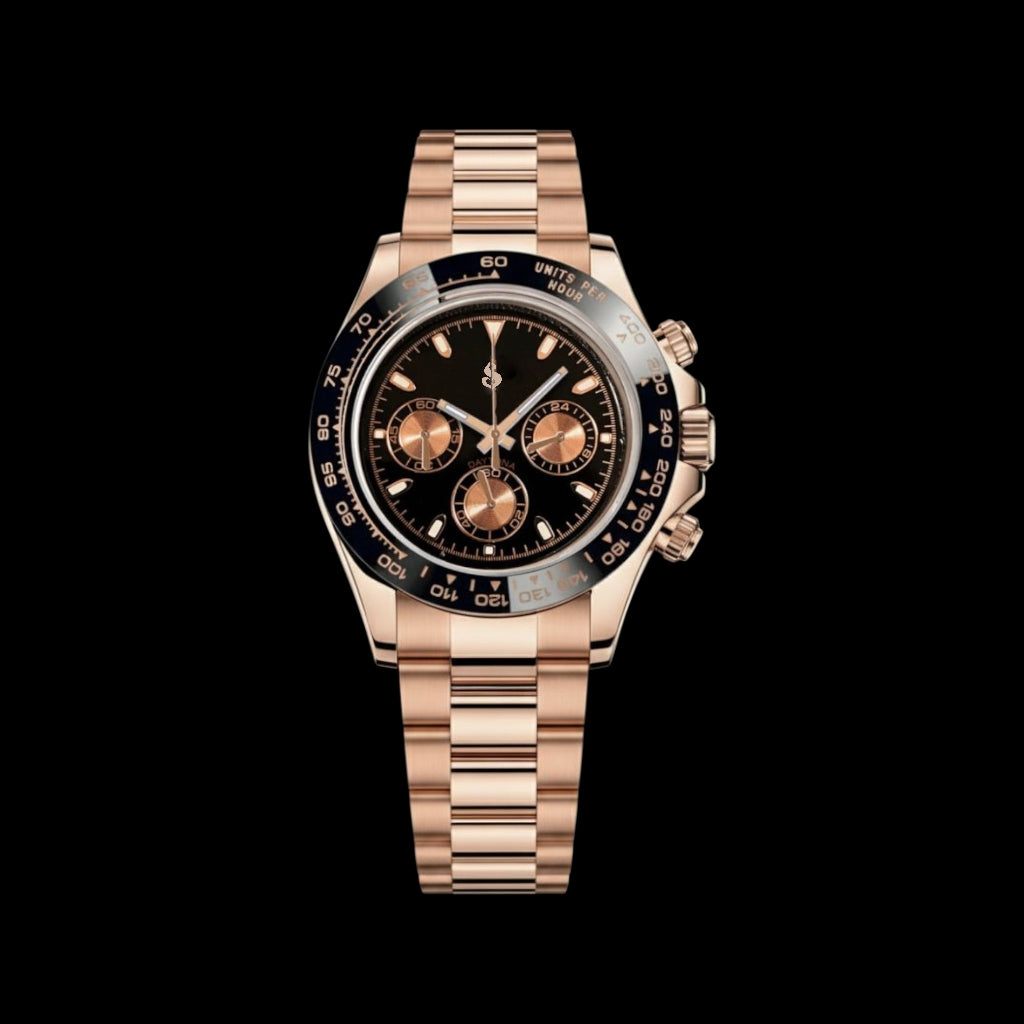 Seiko Mod Daytona aka  Seitona Gold Case Black Dial - Modtime 