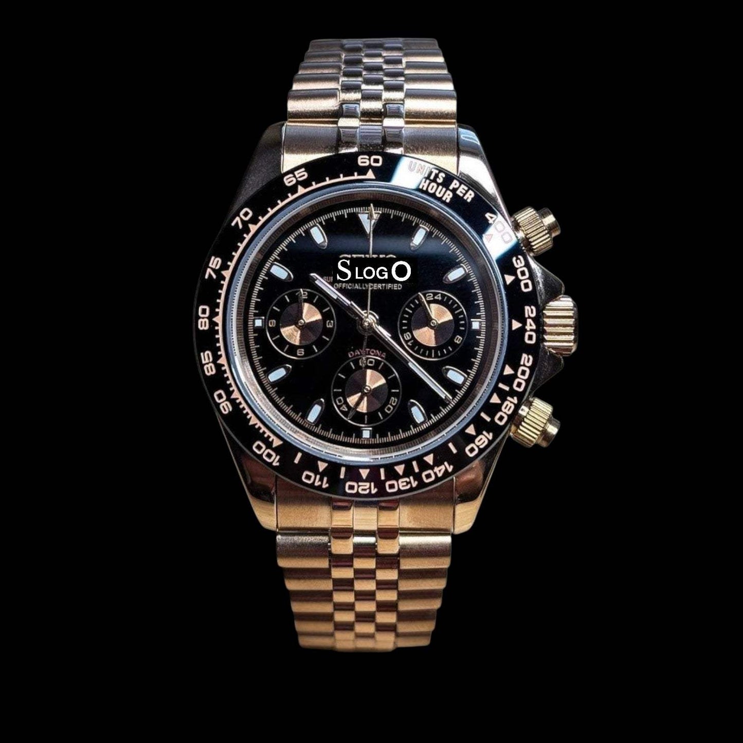 Seiko Mod Daytona aka  Seitona Gold Case Black Dial - Modtime 