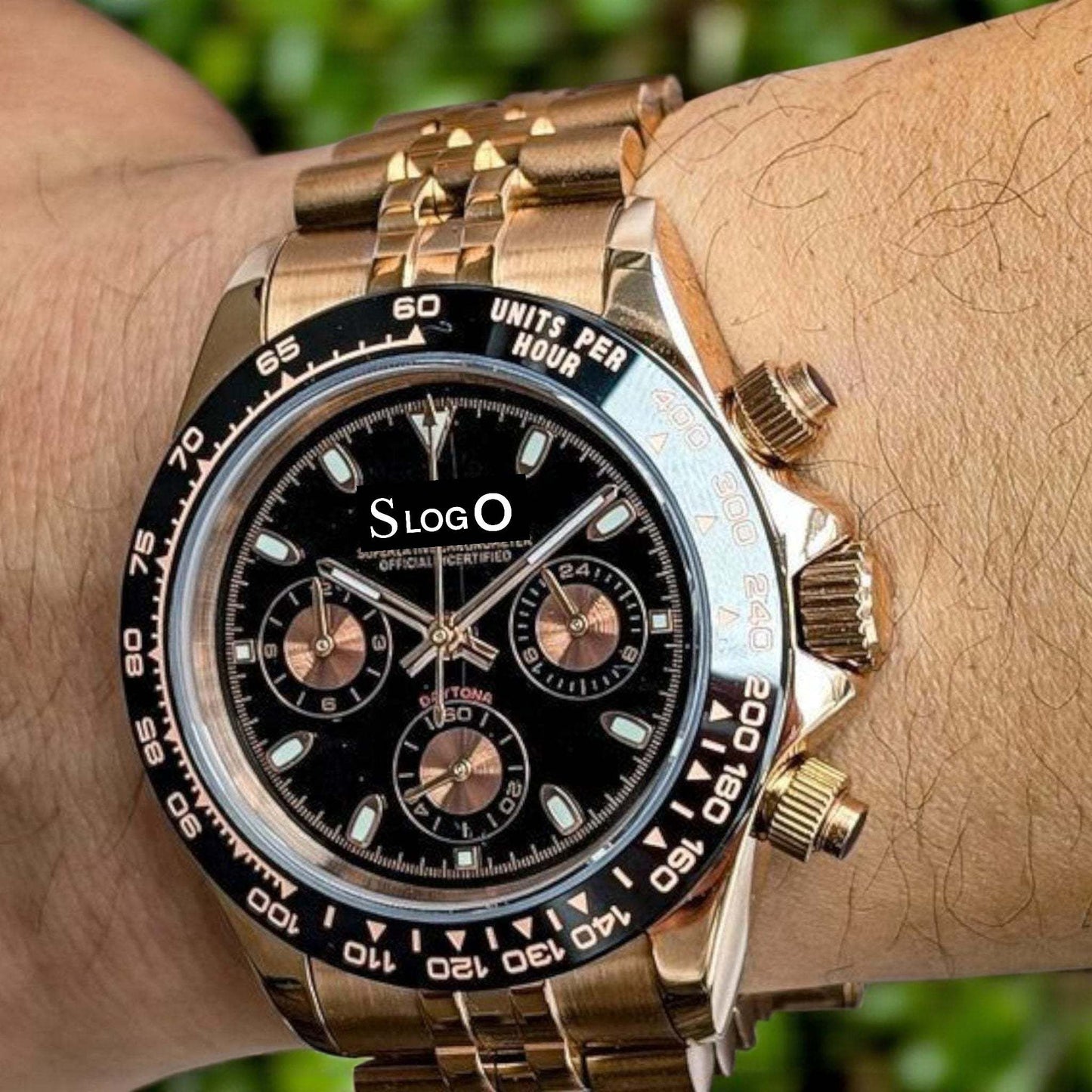 Seiko Mod Daytona aka  Seitona Gold Case Black Dial - Modtime 