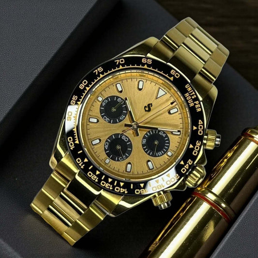 Seiko Mod Daytona Chronograph Gold Black Dial: Classic Design