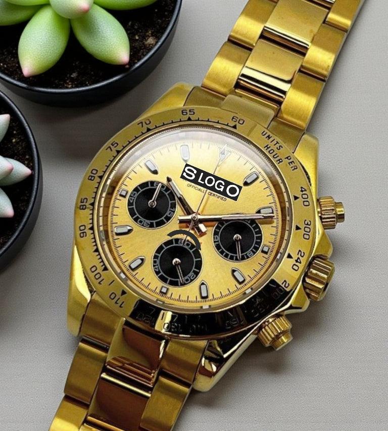 Seiko Mod Watches Daytona Chronograph Gold Black Dial: Classic Design
