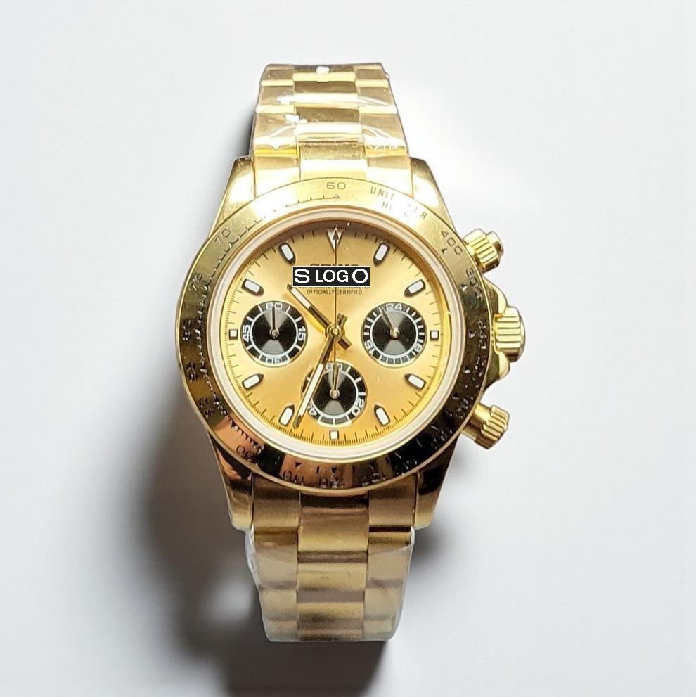 Seiko Mod Watches Daytona Chronograph Gold Black Dial: Classic Design