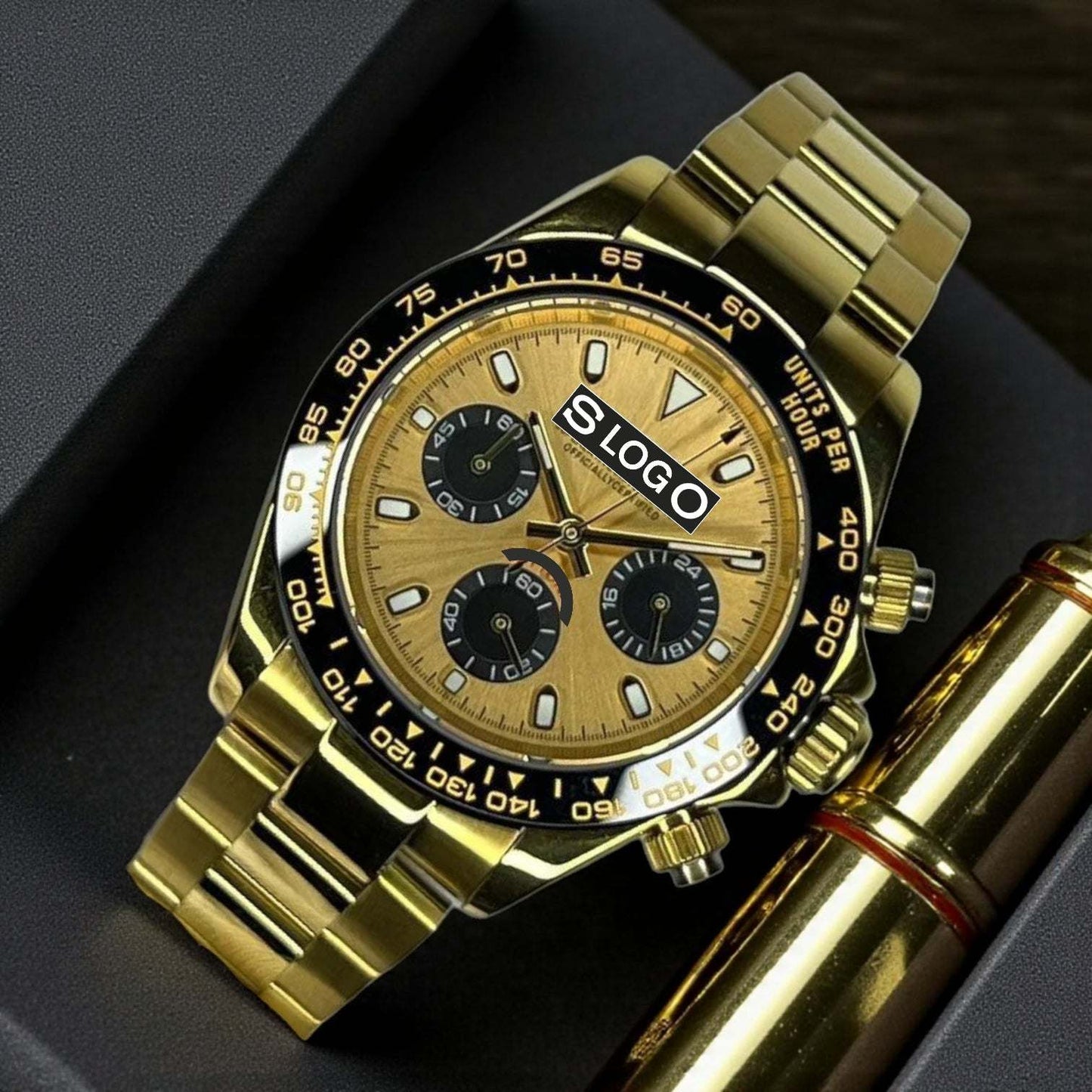 S Mod Seitona Gold case with Gold Black dial - Modtime - MODTIME