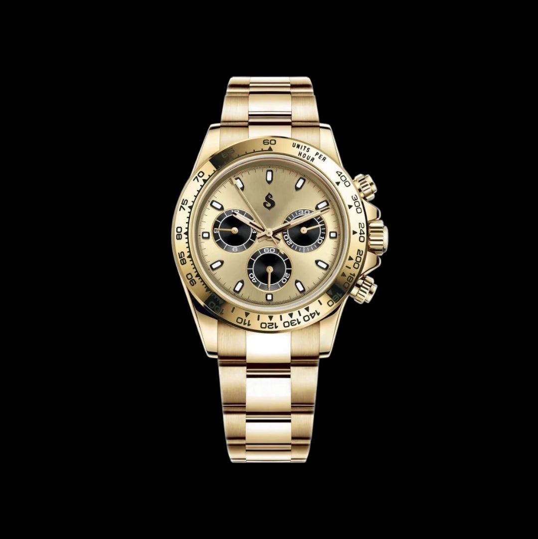 Seiko Mod Watches Daytona Chronograph Gold Black Dial: Classic Design