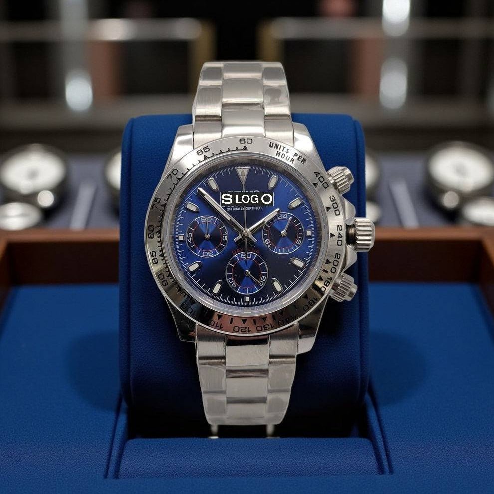 Seiko Mod watches Daytona Stainless Steel aka Seitona Dark Blue Dial - Modtime 