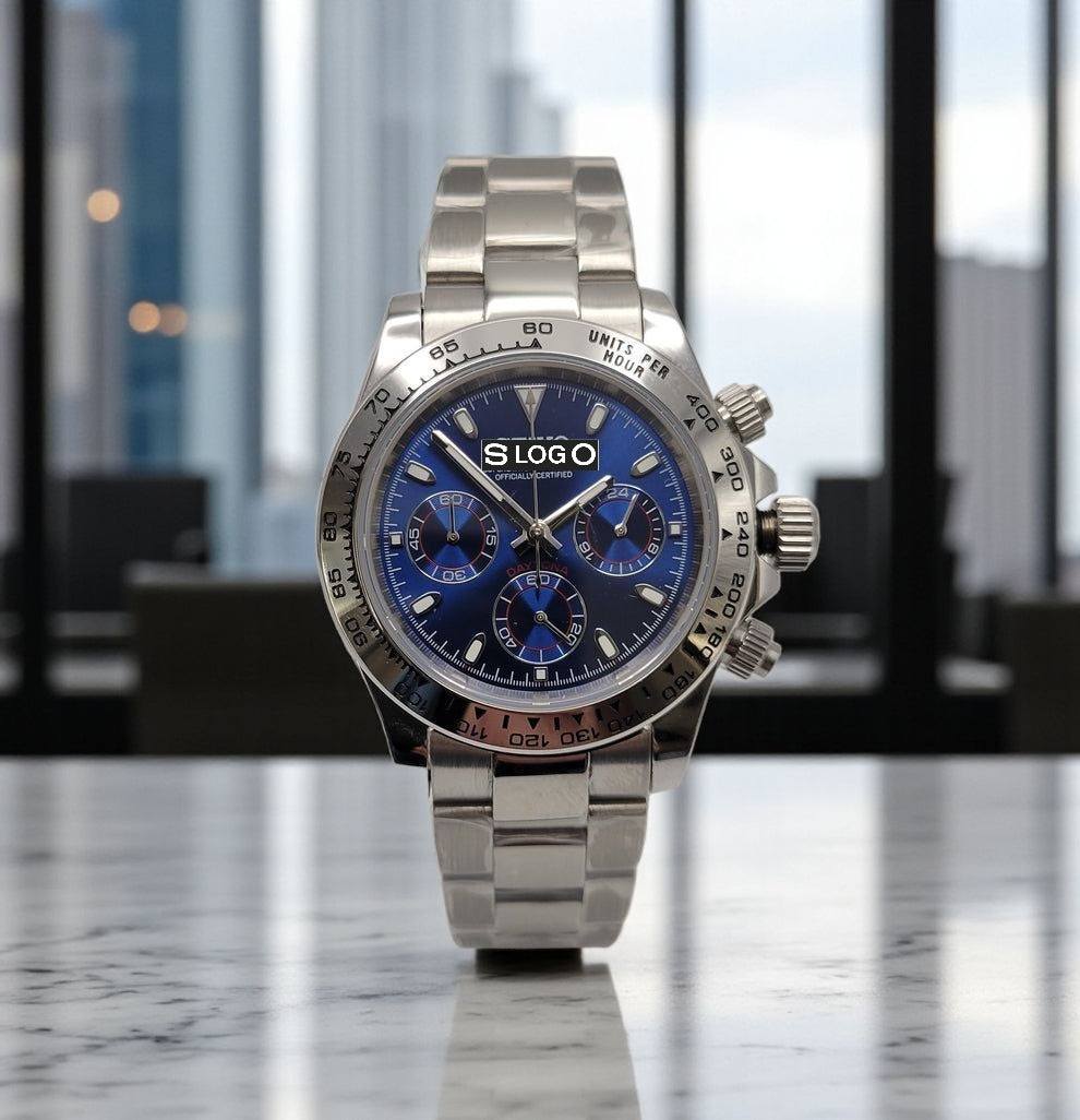 Seiko Mod Daytona Stainless Steel aka Seitona Dark Blue Dial - Modtime 