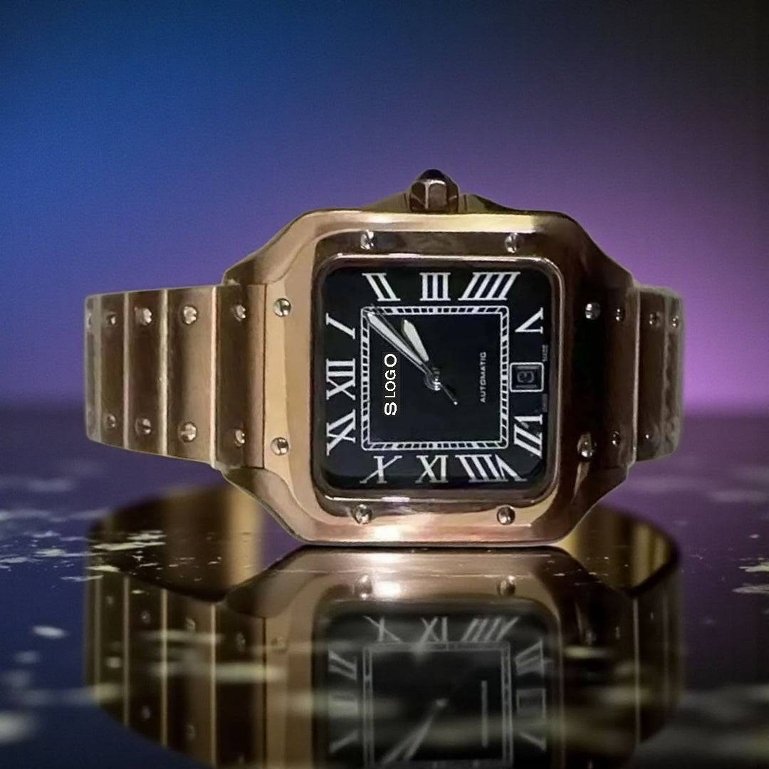 Seiko Mod Santos aka Santieko Gold Case Black Dial - Modtime Creations