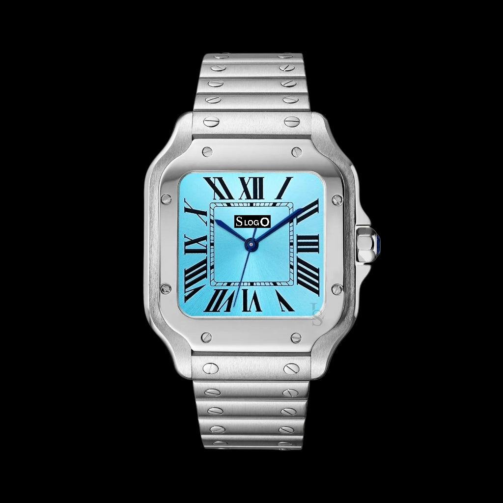 Seiko Mod Santos aka Santeiko Silver Case Tiffany Light Blue - Modtime Creations
