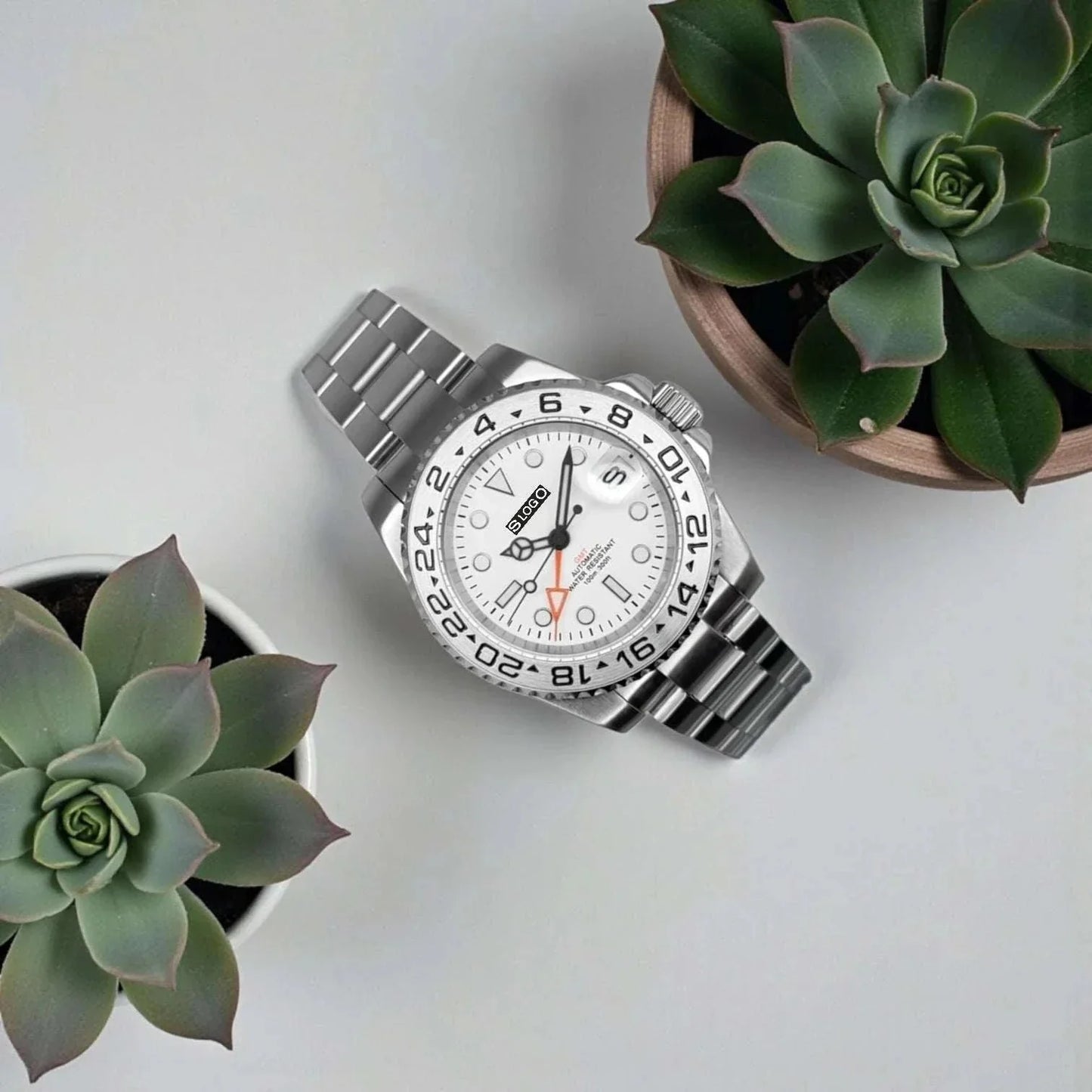 Seiko Mod Custom GMT Polar White Dial Brushed Nickel Series at Modtime Creations