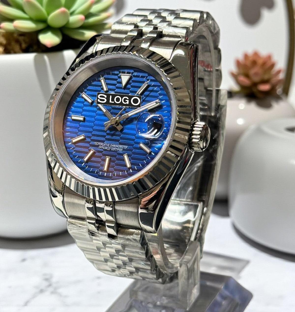 SeikJust Date Window Blue Ripple Motif Dial Mod - Modtime - MODTIME