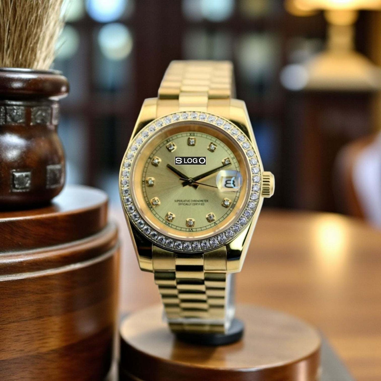Seiko Mod DateJust  Gold Dial Diamond - Modtime Creations