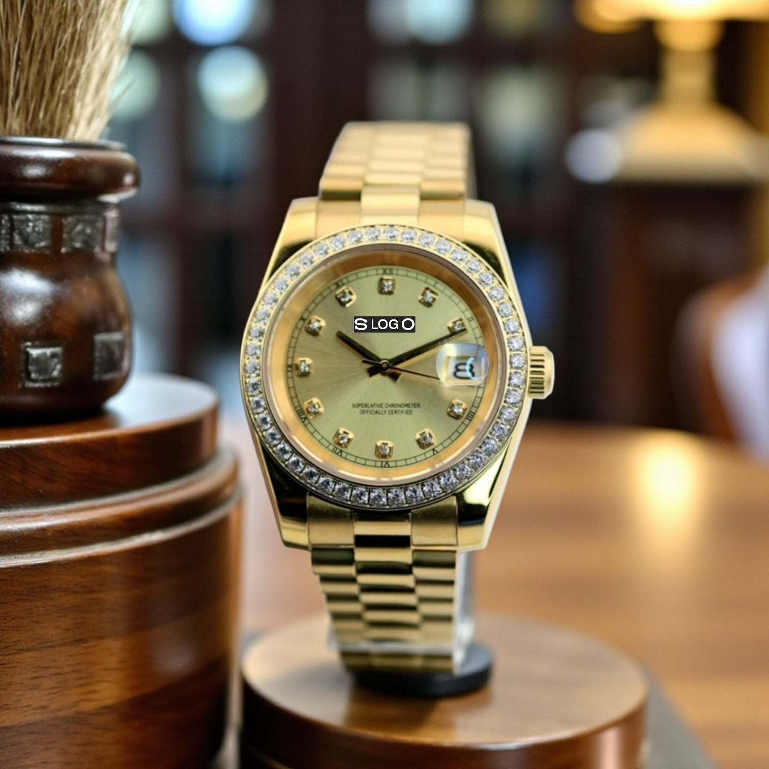 Seiko Mod DateJust  Gold Dial Diamond - Modtime Creations