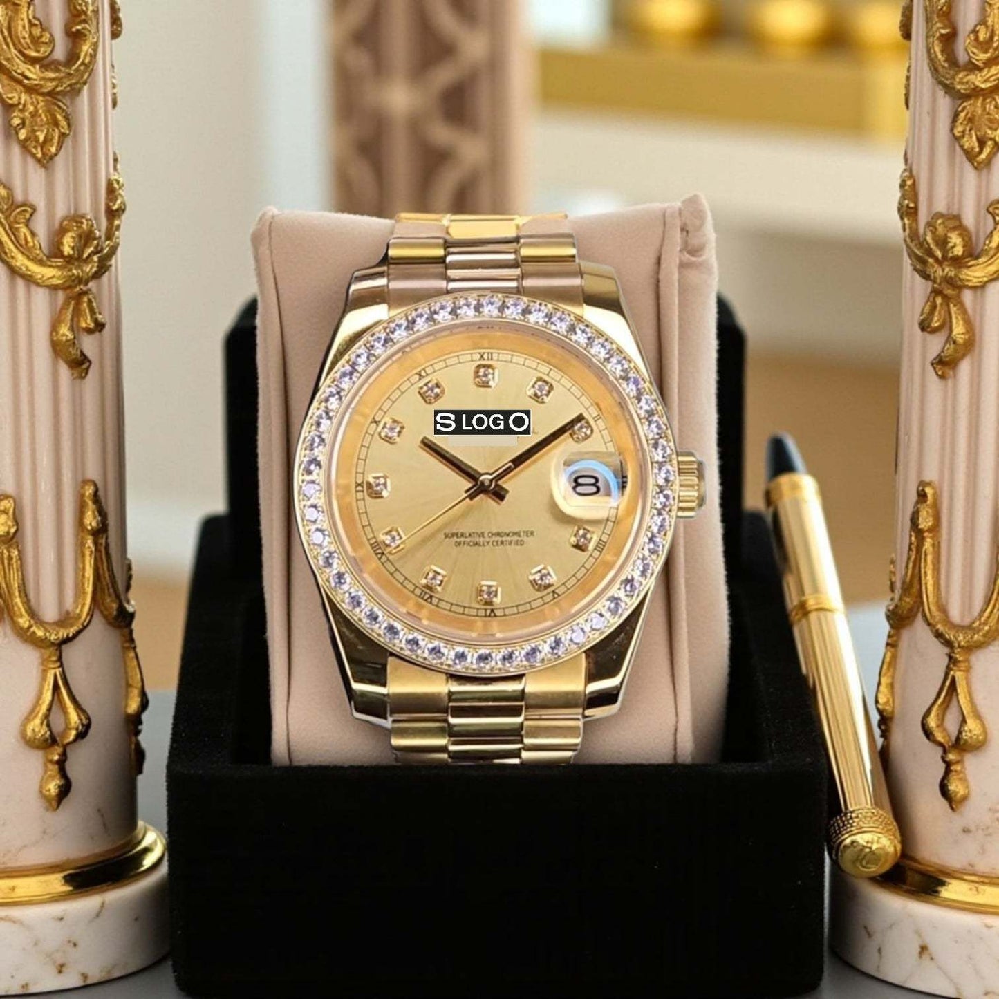 Seiko Mod DateJust  Gold Dial Diamond - Modtime Creations