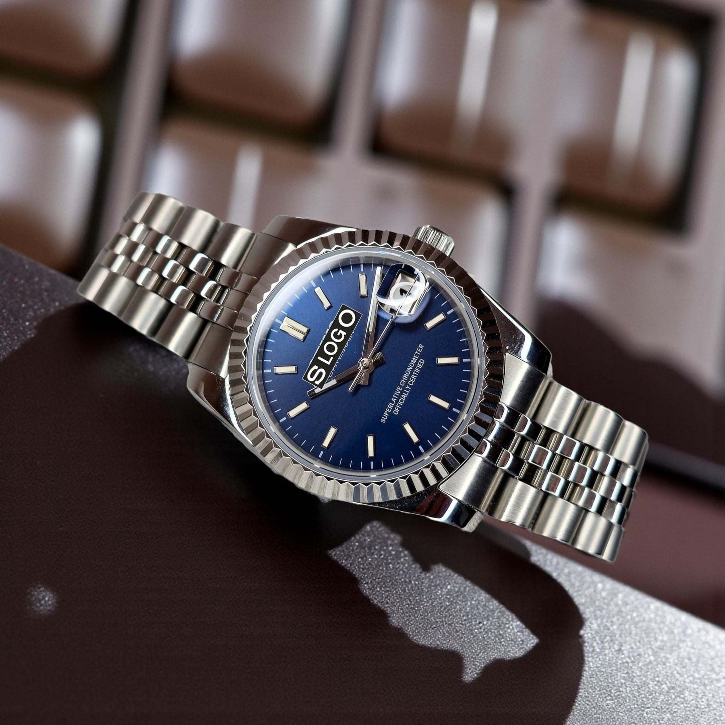 SeikJust Date Window Silver Blue Dial Mod - Modtime - MODTIME