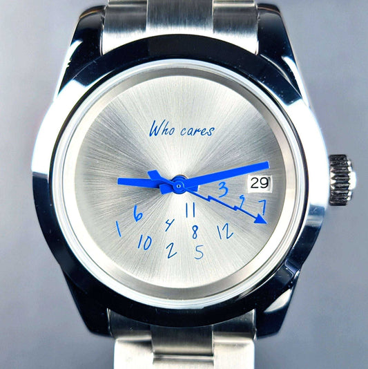 Seiko Mod Watches Datejust  watch with "Who Cares"  by Modtime Creations, featuring NH35 automatic movement and sapphire crystal
