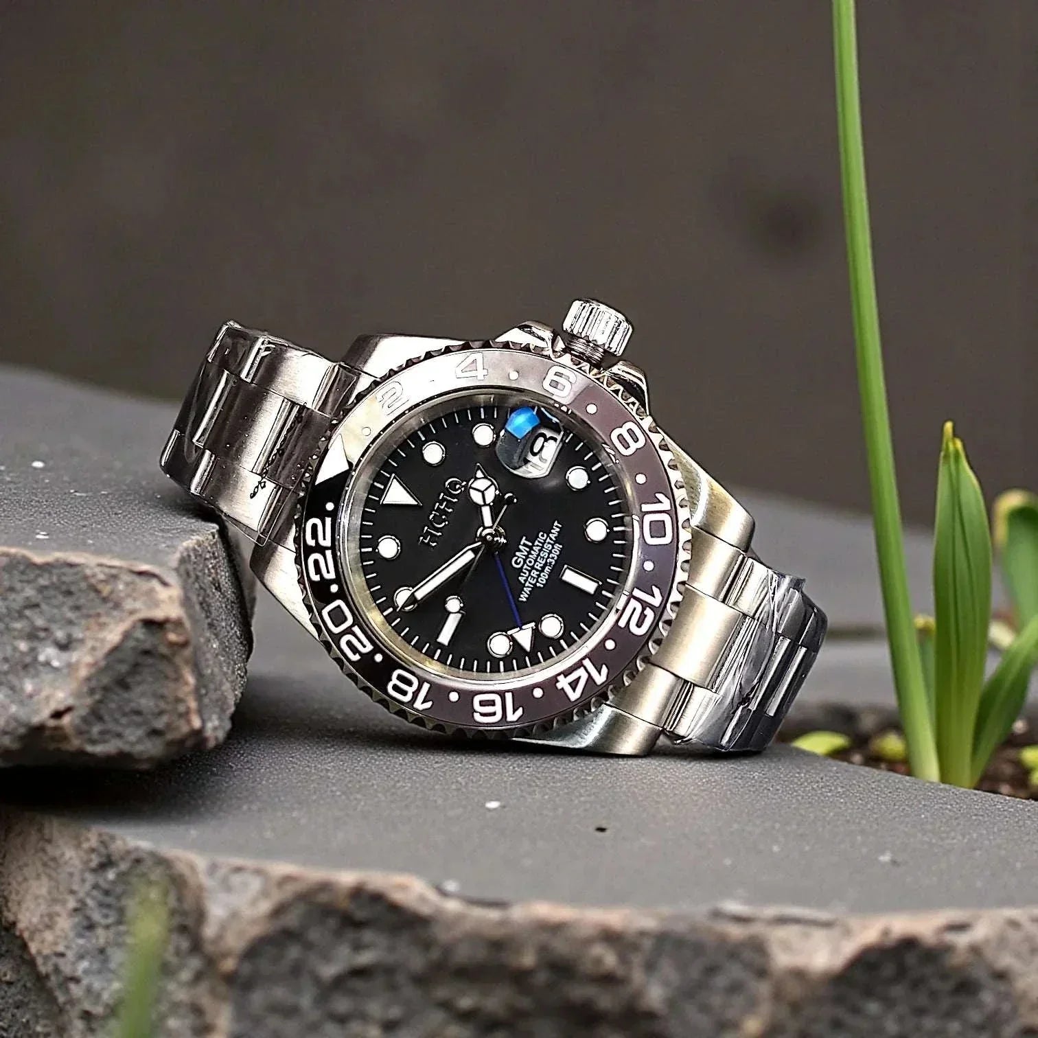 新品(604)SEIKOMODカスタム腕時計GMT黒青GS文字盤 Mod GMT Seiko 