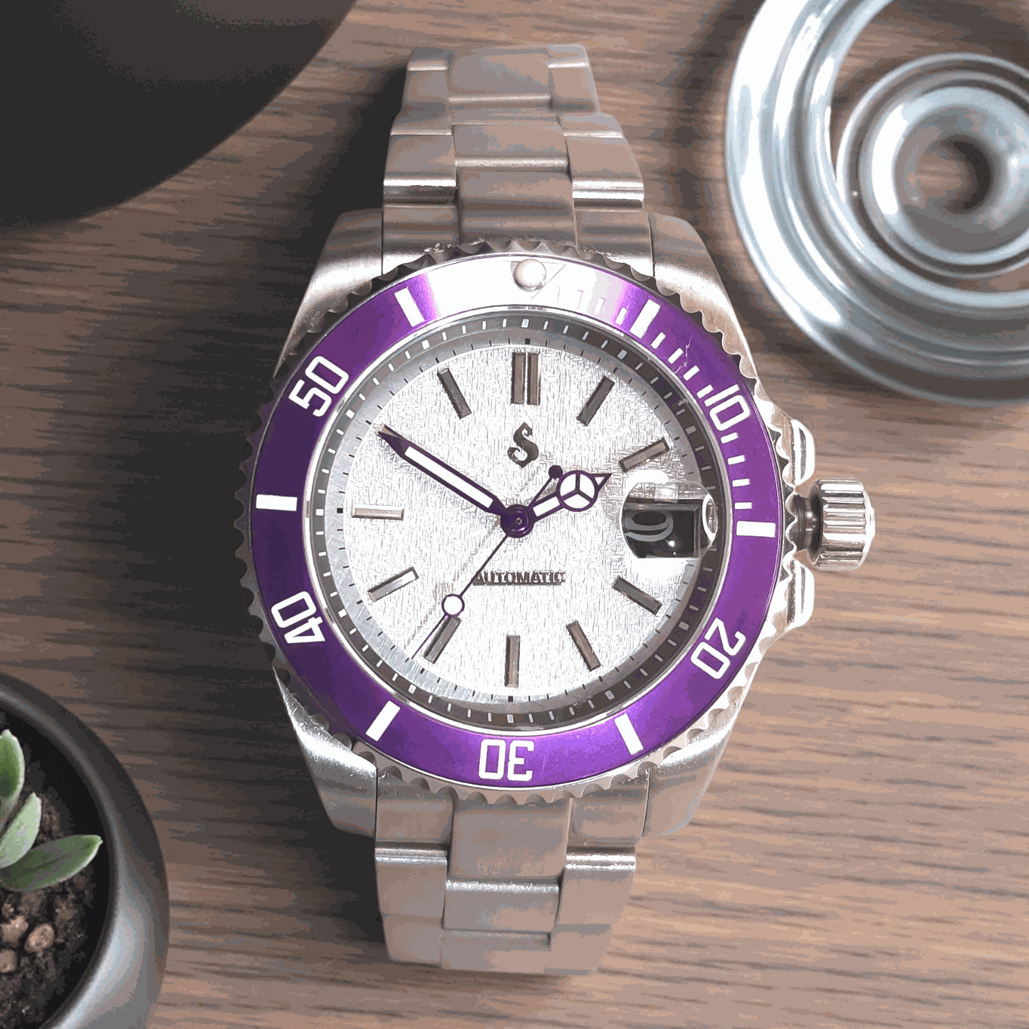 Seiko Mod Submariner Yachtmaster Purple White Joker Sub Diver - Modtime