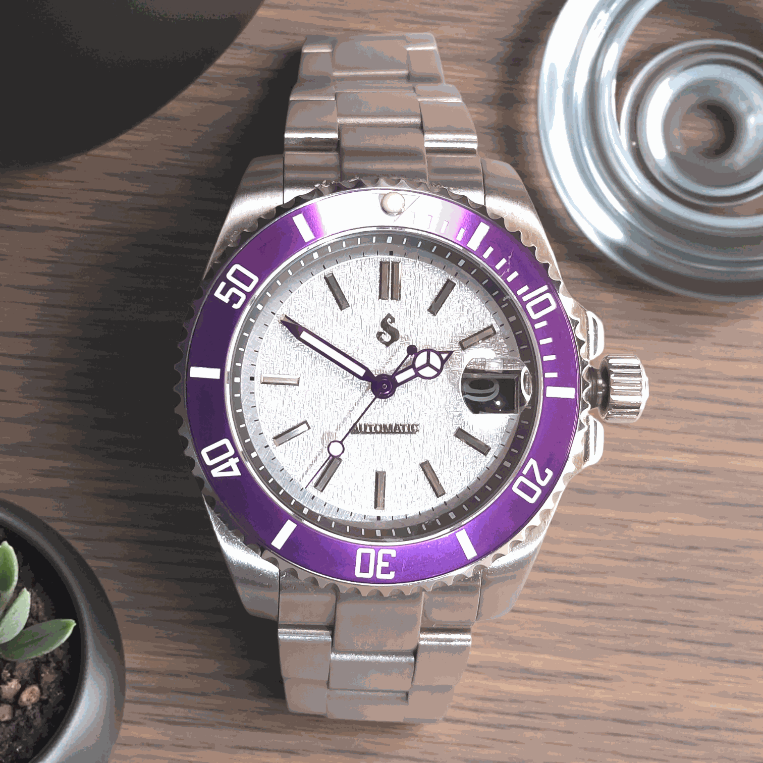 Seiko Mod Submariner Yachtmaster Purple White Joker Sub Diver - Modtime