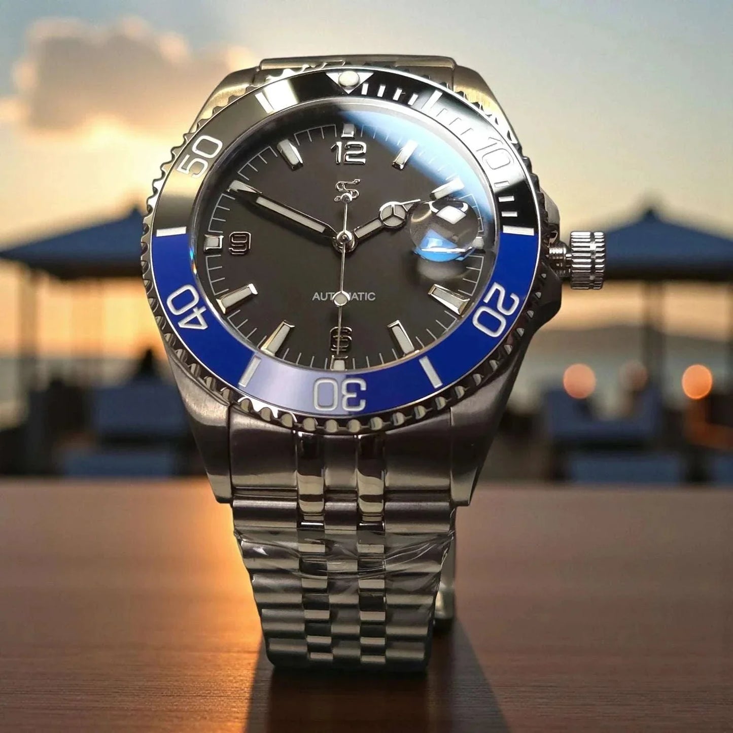 Seiko Mod Submariner Black Dial 42 MM "Batman" diving watch at Modtime Creations 