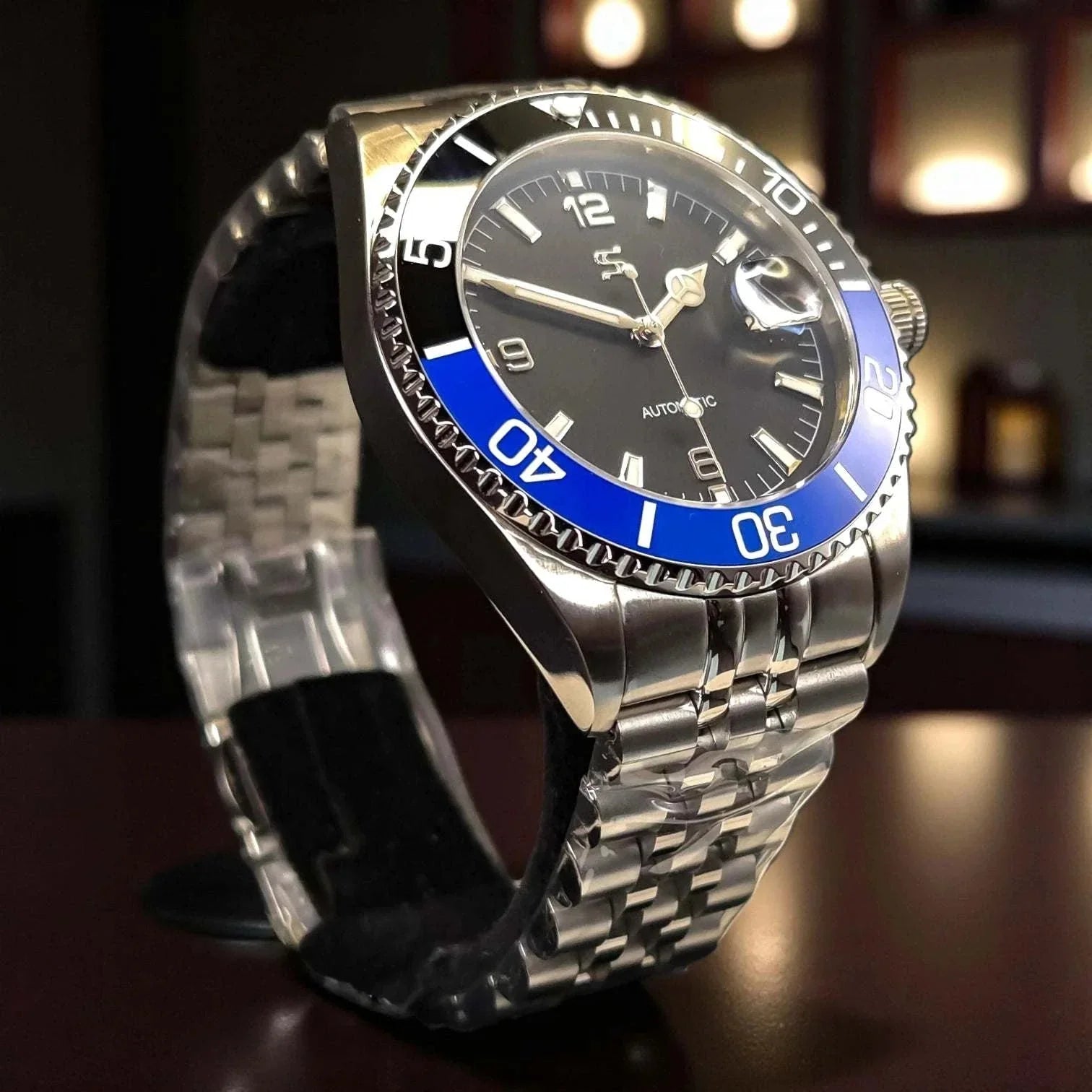Seiko Mod Submariner Black Dial 42 MM "Batman" diving watch at Modtime Creations 