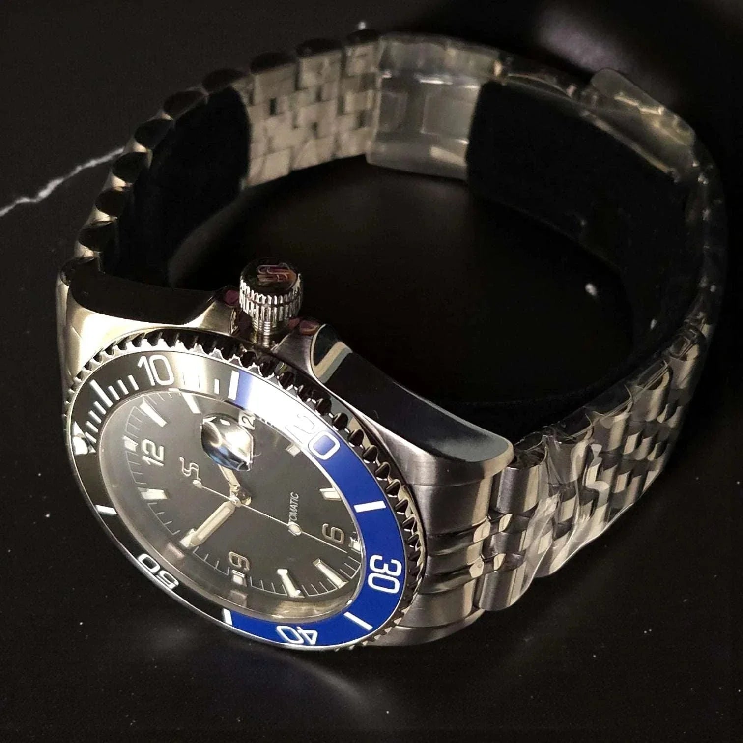Seiko Mod Submariner Black Dial 42 MM "Batman" diving watch at Modtime Creations 