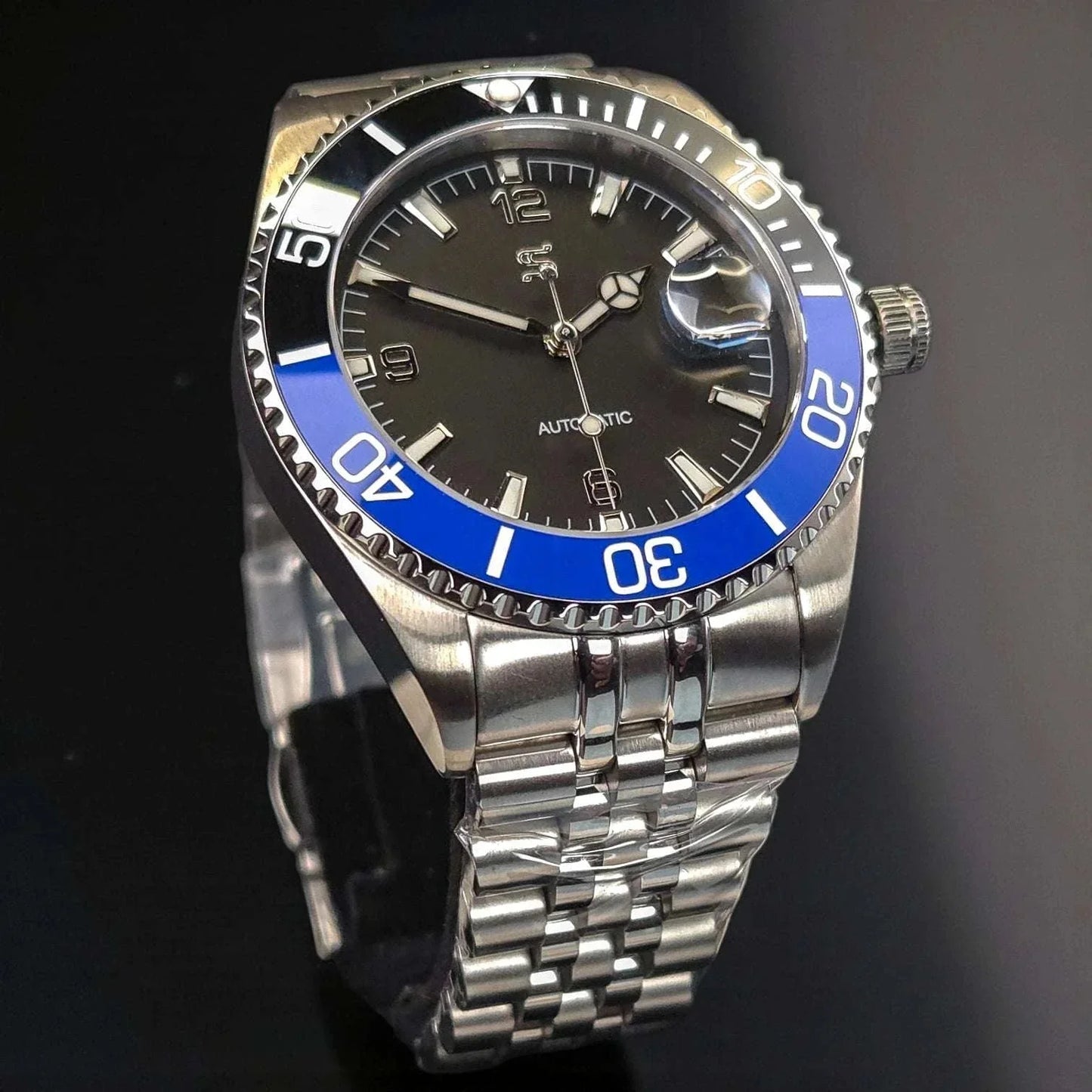 Seiko Mod Submariner Black Dial 42 MM "Batman" diving watch at Modtime Creations 