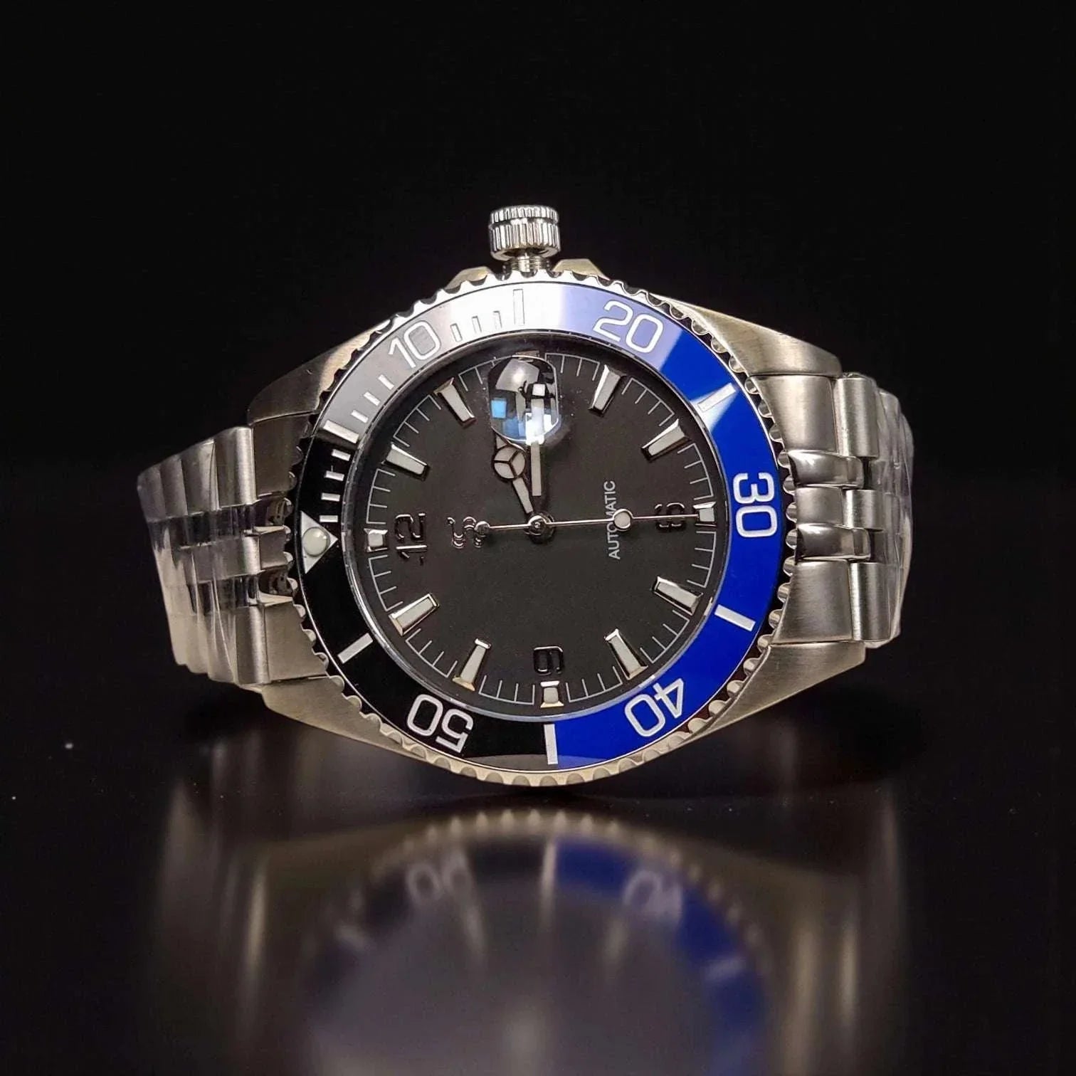 Seiko Mod Submariner Black Dial 42 MM "Batman" diving watch at Modtime Creations 