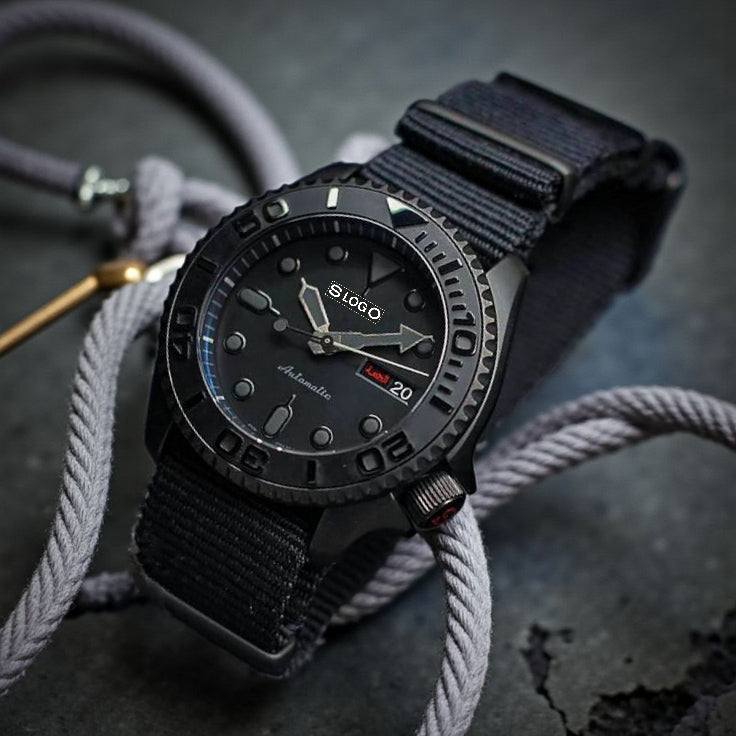 Seiko Mod Watches Yachtmaster Diver Black Stealth Dial  - Modtime