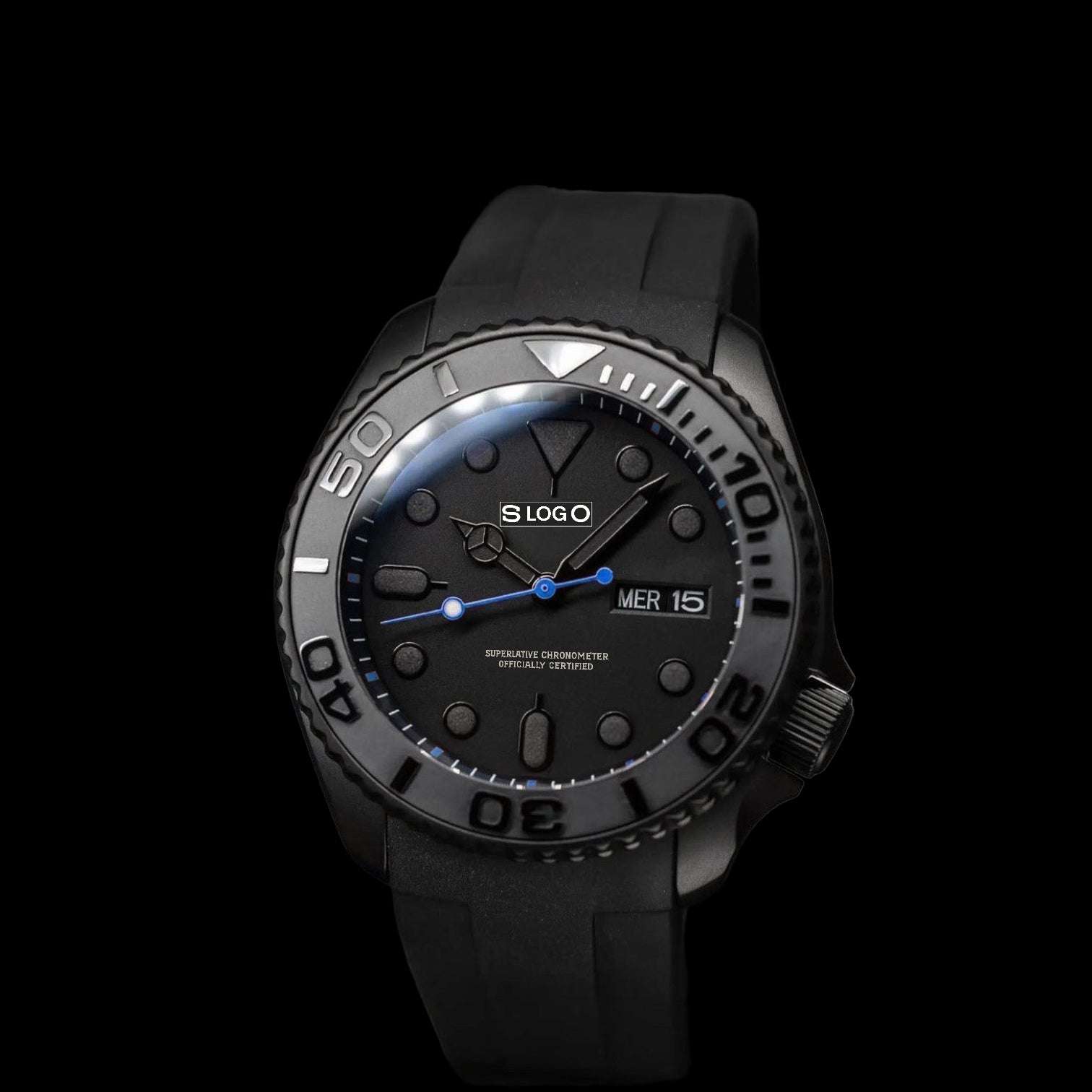 Seiko Mod Watches Yachtmaster Diver Black Stealth Dial  - Modtime