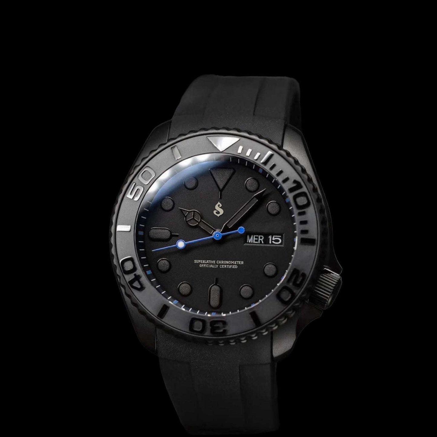Seiko Mod Watches Yachtmaster Diver Black Stealth Dial  - Modtime