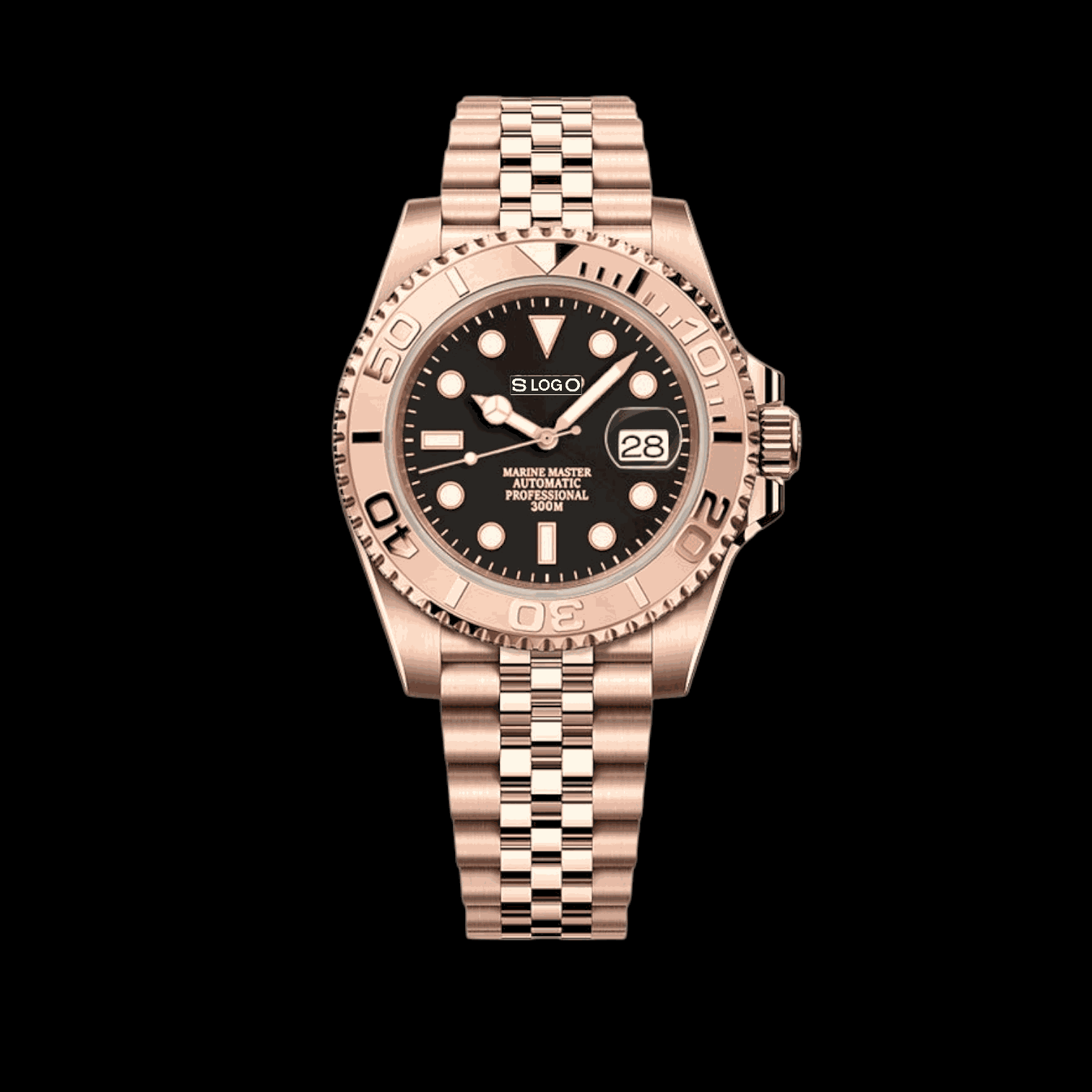 Seiko Mod YachtMaster Diver Black Dial Rose Gold - Modtime Creations
