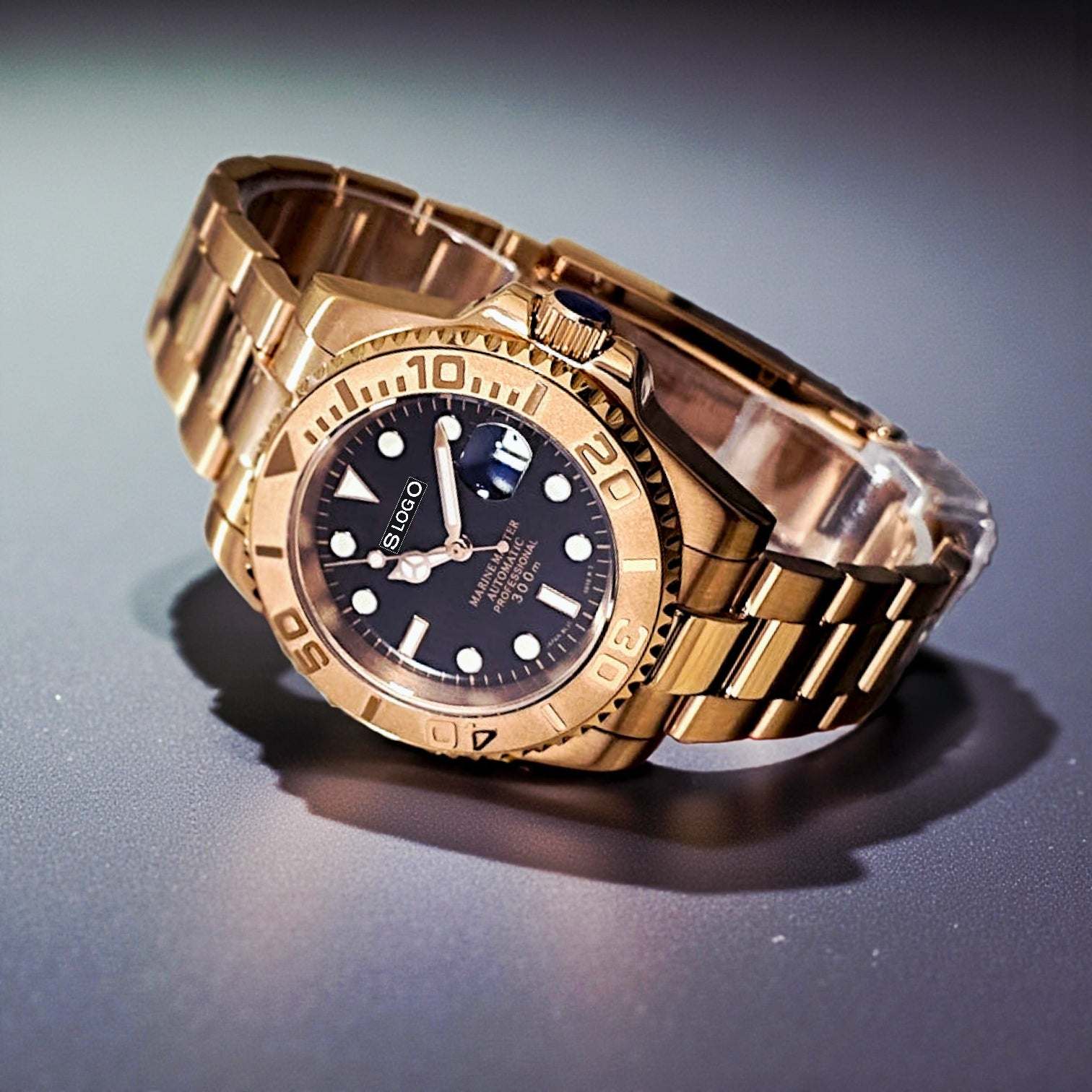 Seiko Mod YachtMaster Diver Black Dial Rose Gold - Modtime Creations