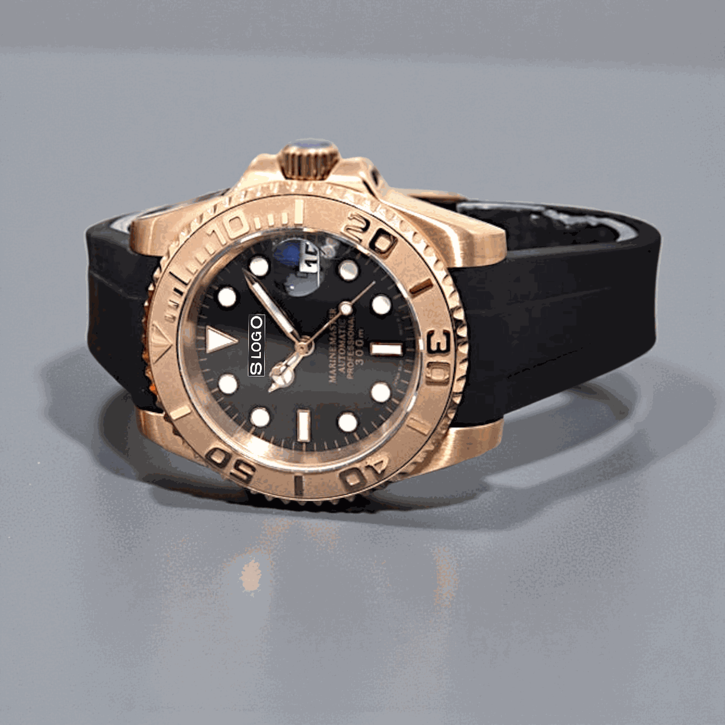 Seiko Mod YachtMaster Diver Black Dial Rose Gold - Modtime Creations