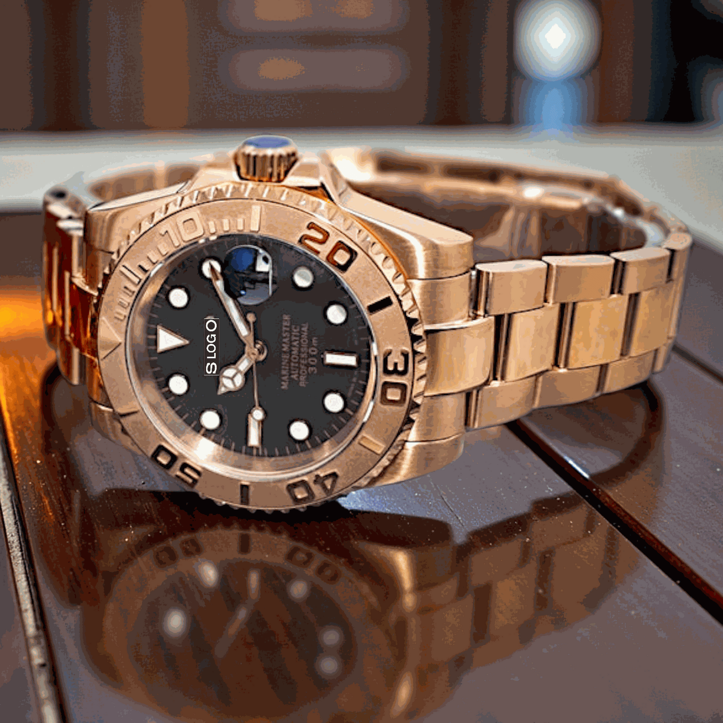 Seiko Mod YachtMaster Diver Black Dial Rose Gold - Modtime Creations