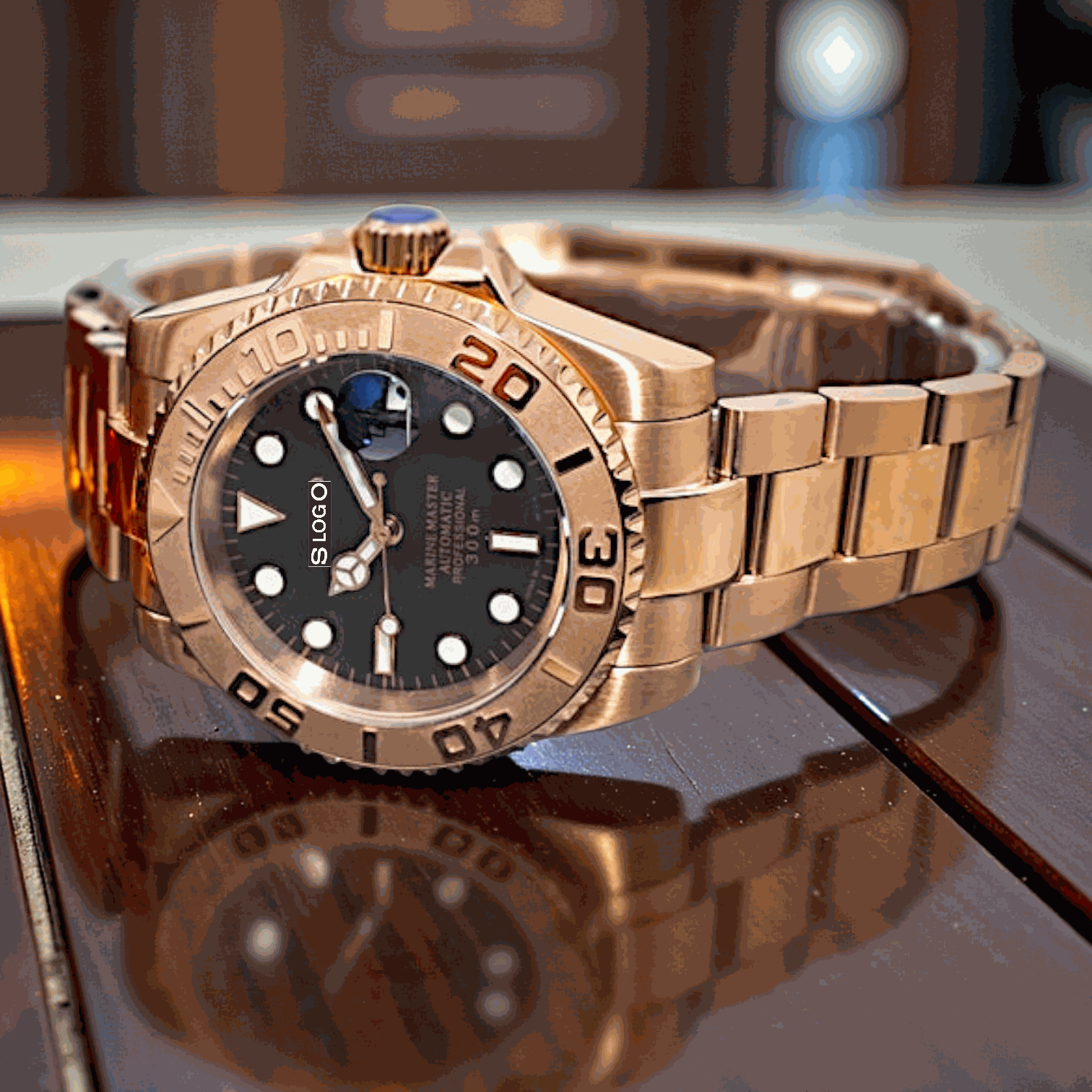 Seiko Mod YachtMaster Diver Black Dial Rose Gold - Modtime Creations