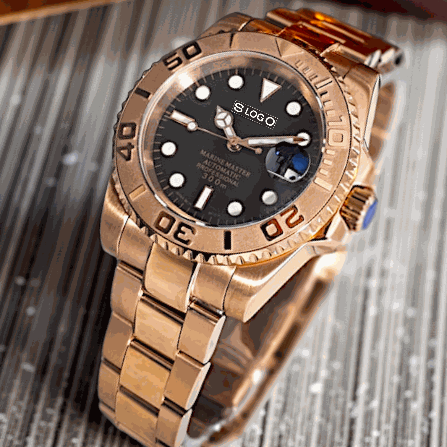 Seiko Mod YachtMaster Diver Black Dial Rose Gold - Modtime Creations