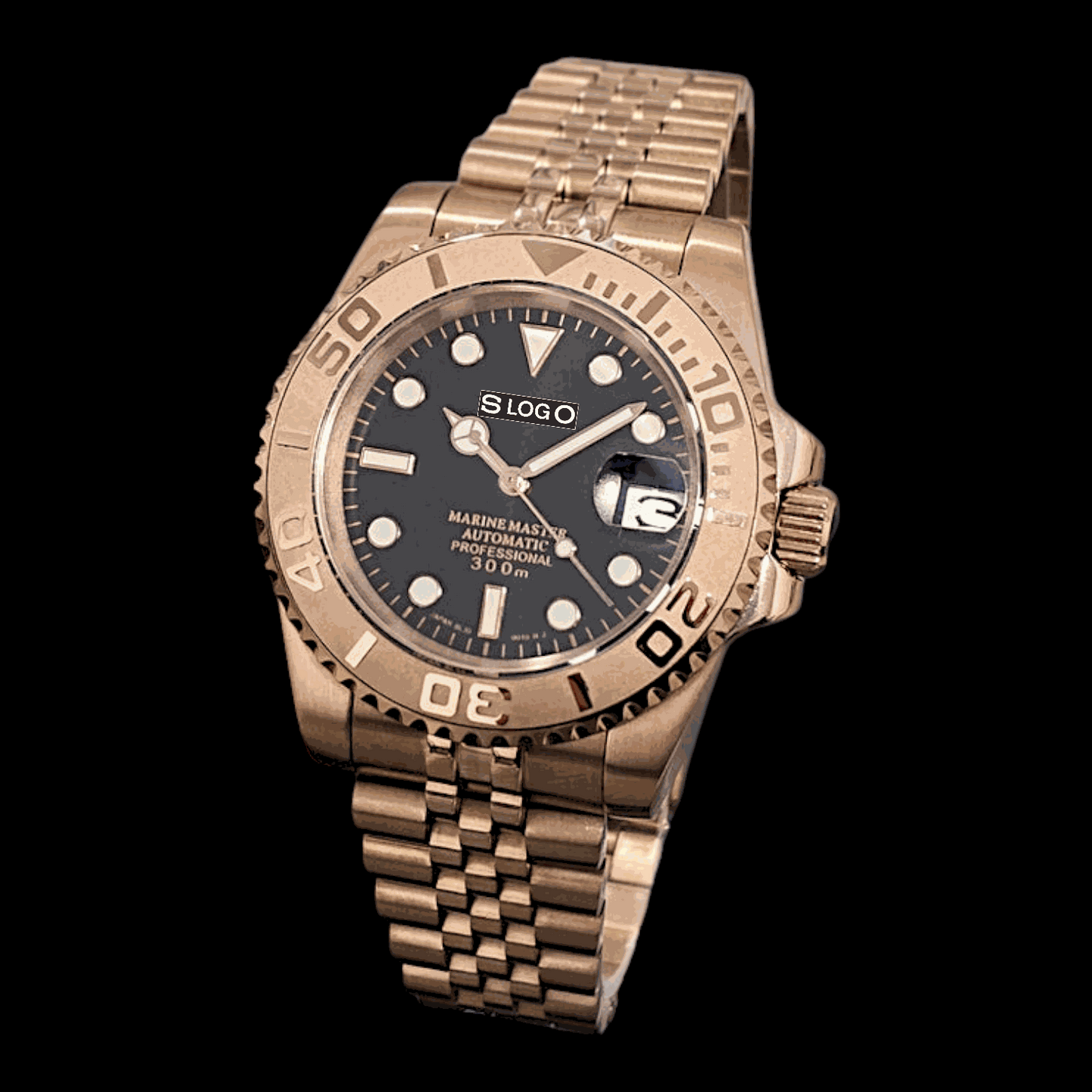 Seiko Mod YachtMaster Diver Black Dial Rose Gold - Modtime Creations