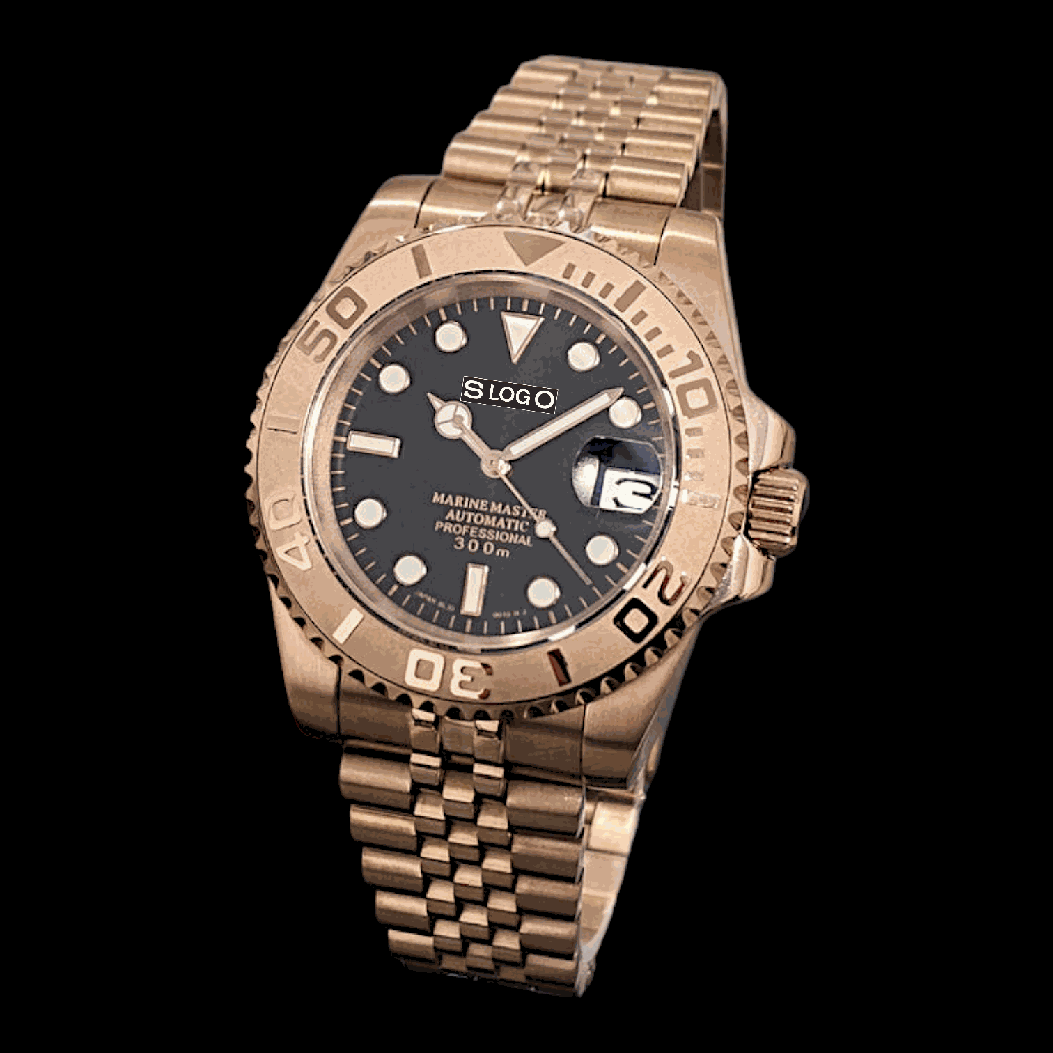 Seiko Mod YachtMaster Diver Black Dial Rose Gold - Modtime Creations