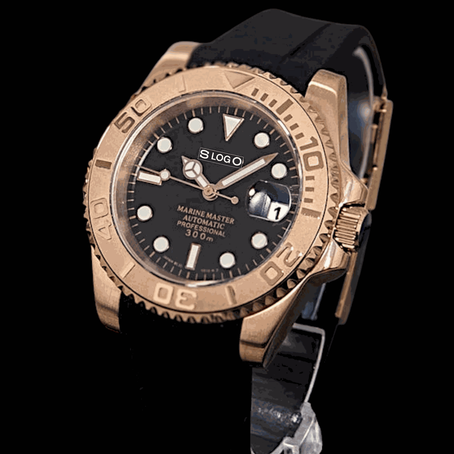 Seiko Mod YachtMaster Diver Black Dial Rose Gold - Modtime Creations