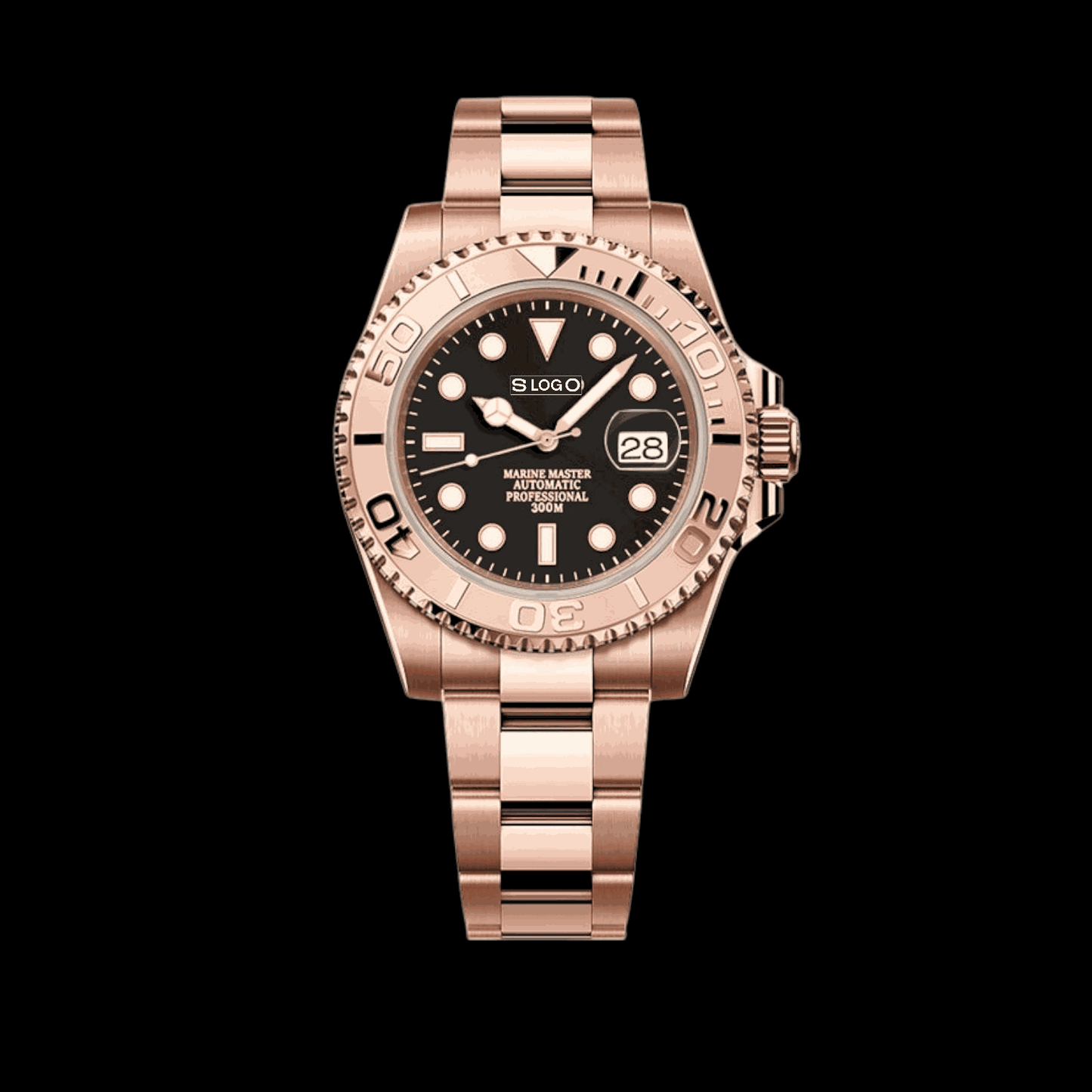 Seiko Mod YachtMaster Diver Black Dial Rose Gold - Modtime Creations