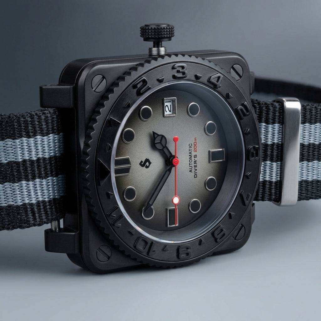 seiko mod square 44 mm submariner Military Diver watch from Modtime Creations 