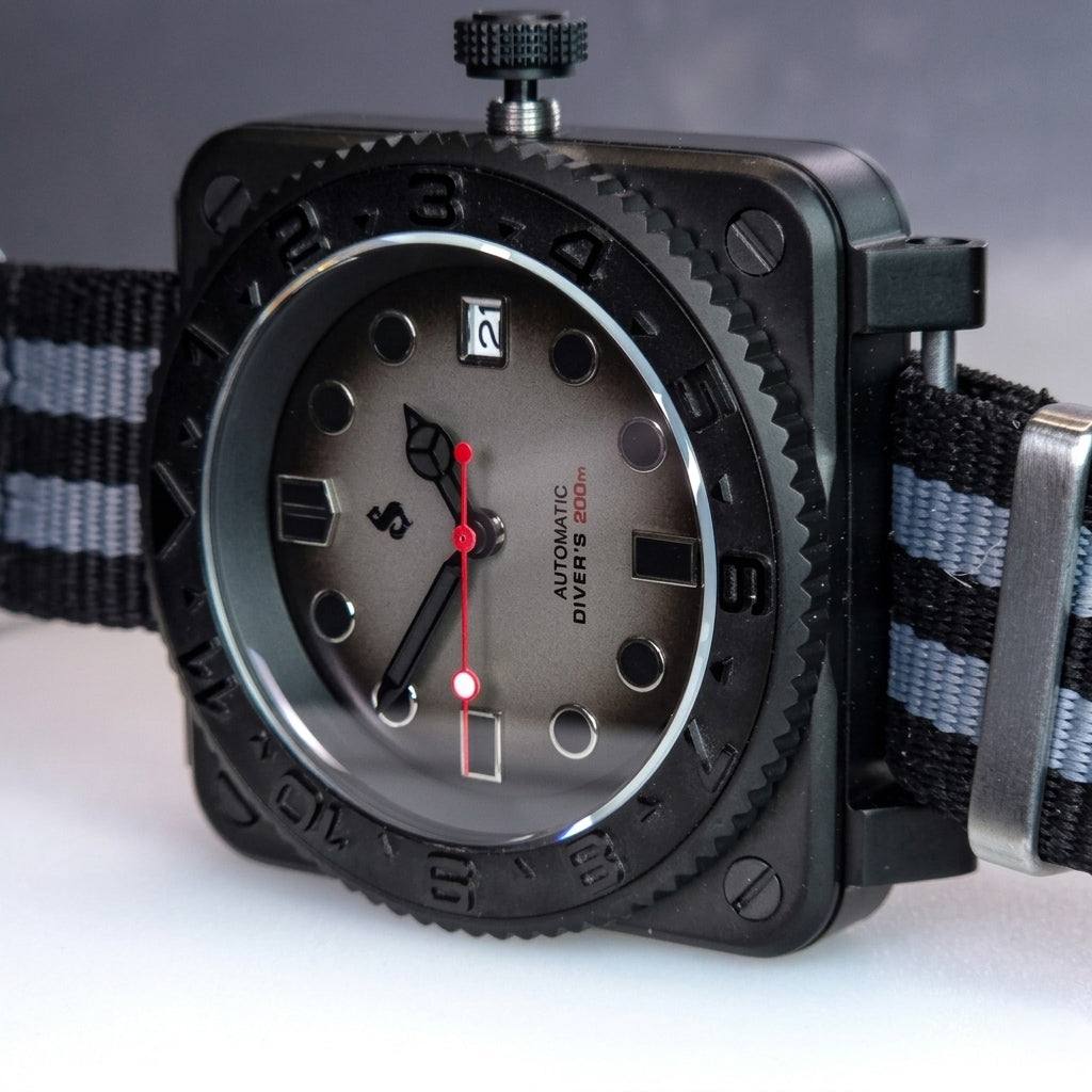 seiko mod square 44 mm submariner Military Diver watch from Modtime Creations 