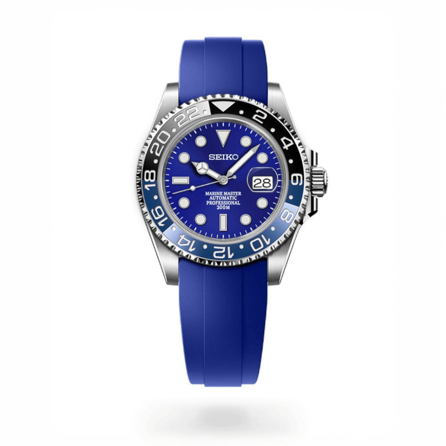 Seiko Mod " Batman " Black and Blue Seikomariner Diver - Modtime - MODTIME