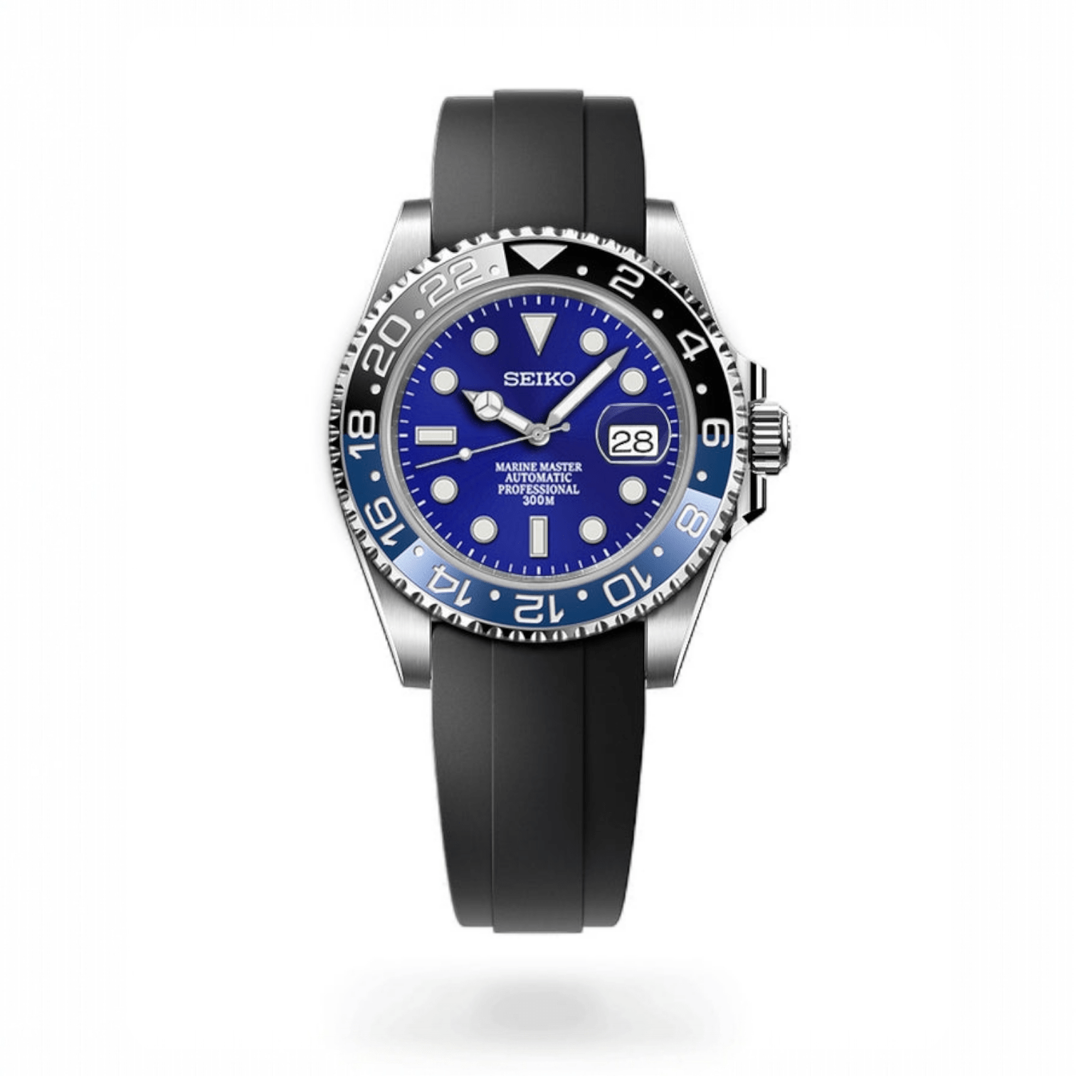 Seiko Mod " Batman " Black and Blue Seikomariner Diver - Modtime - MODTIME
