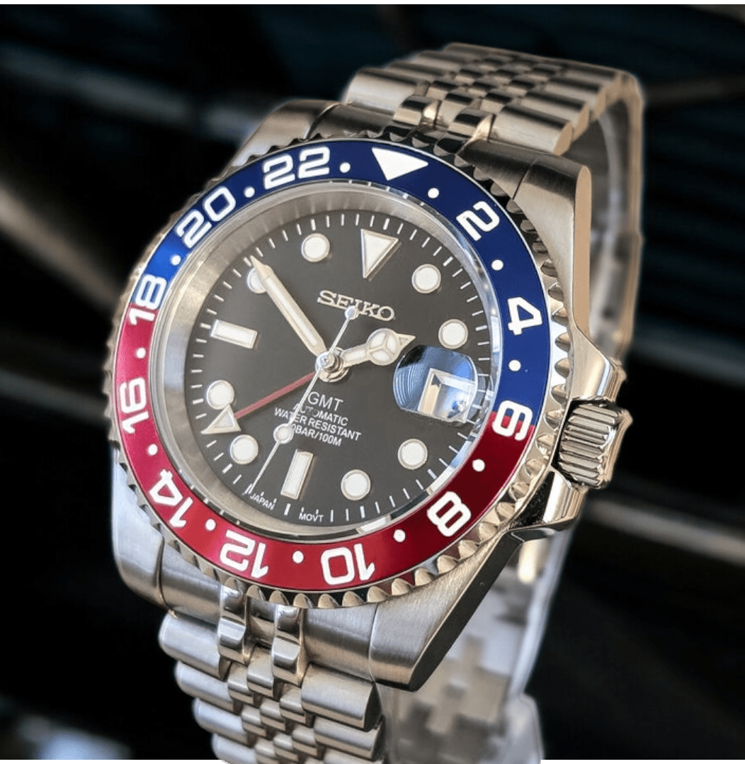 Seiko Mod Red Blue " Pepsi " GMT - Master Homage Series - MODTIME