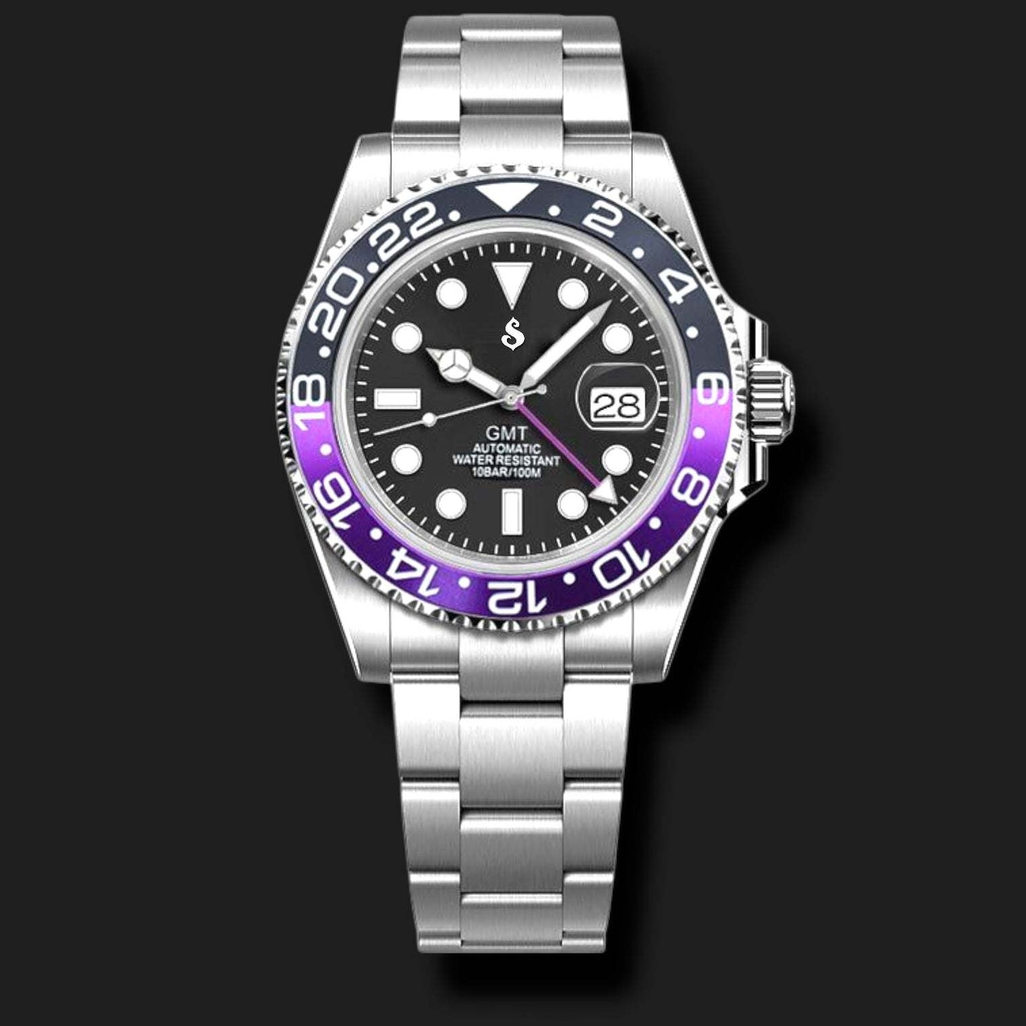 Seiko Mod Stainless - Steel GMT " Joker " Purple Black Series - MODTIME
