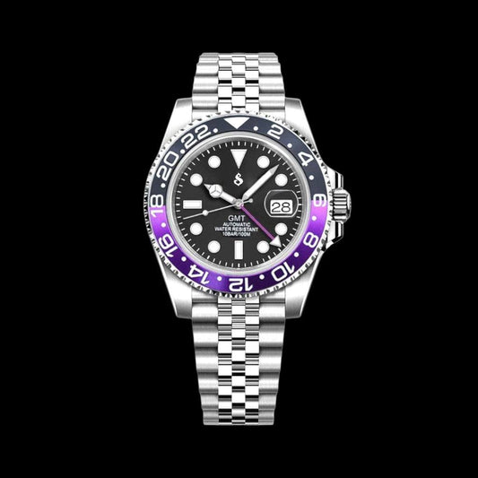 Seiko Mod Stainless - Steel GMT " Joker " Purple Black Series - MODTIME