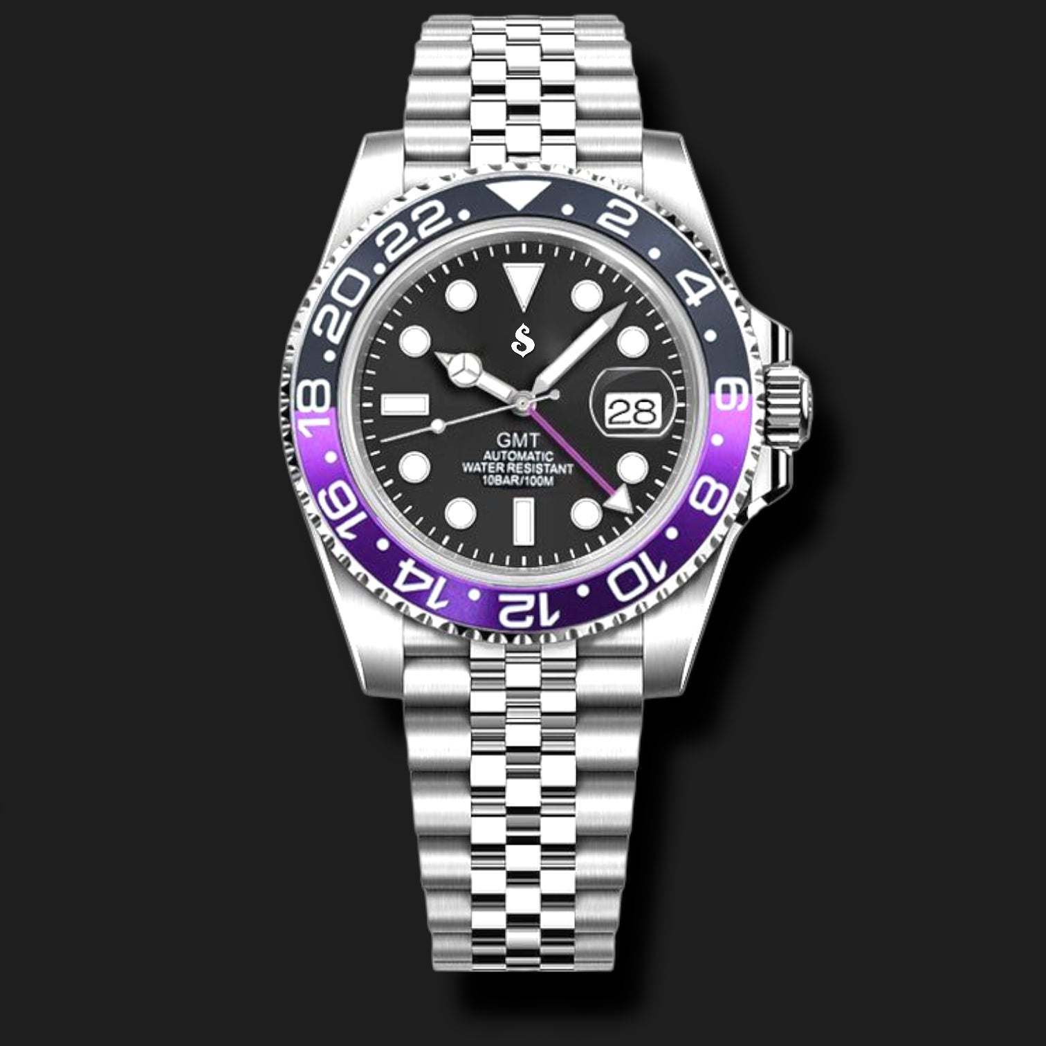 Seiko Mod Stainless - Steel GMT " Joker " Purple Black Series - MODTIME
