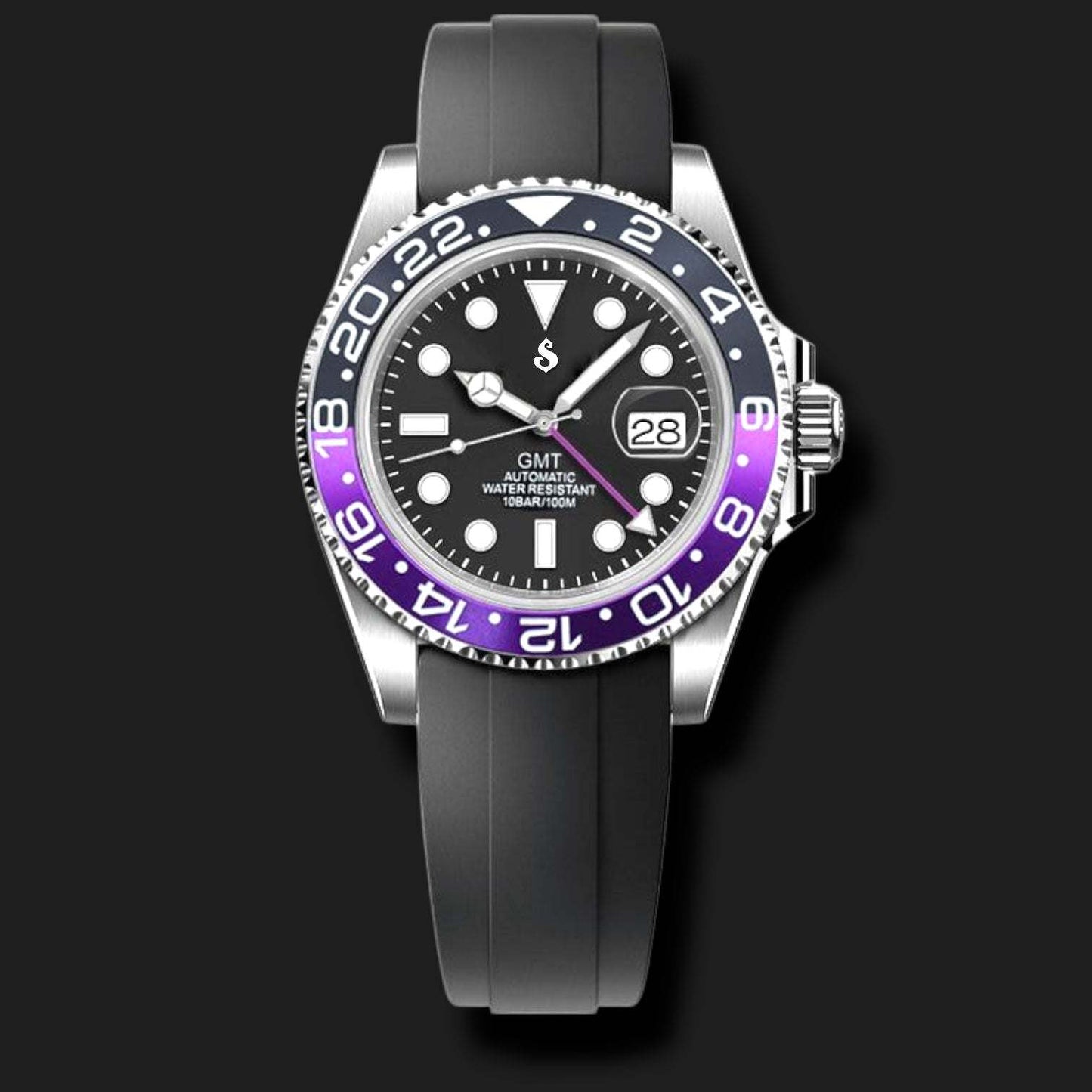 Seiko Mod Stainless - Steel GMT " Joker " Purple Black Series - MODTIME