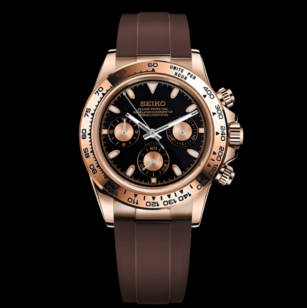 Seiko Mod Daytona Gold Case Black Dial - Modtime